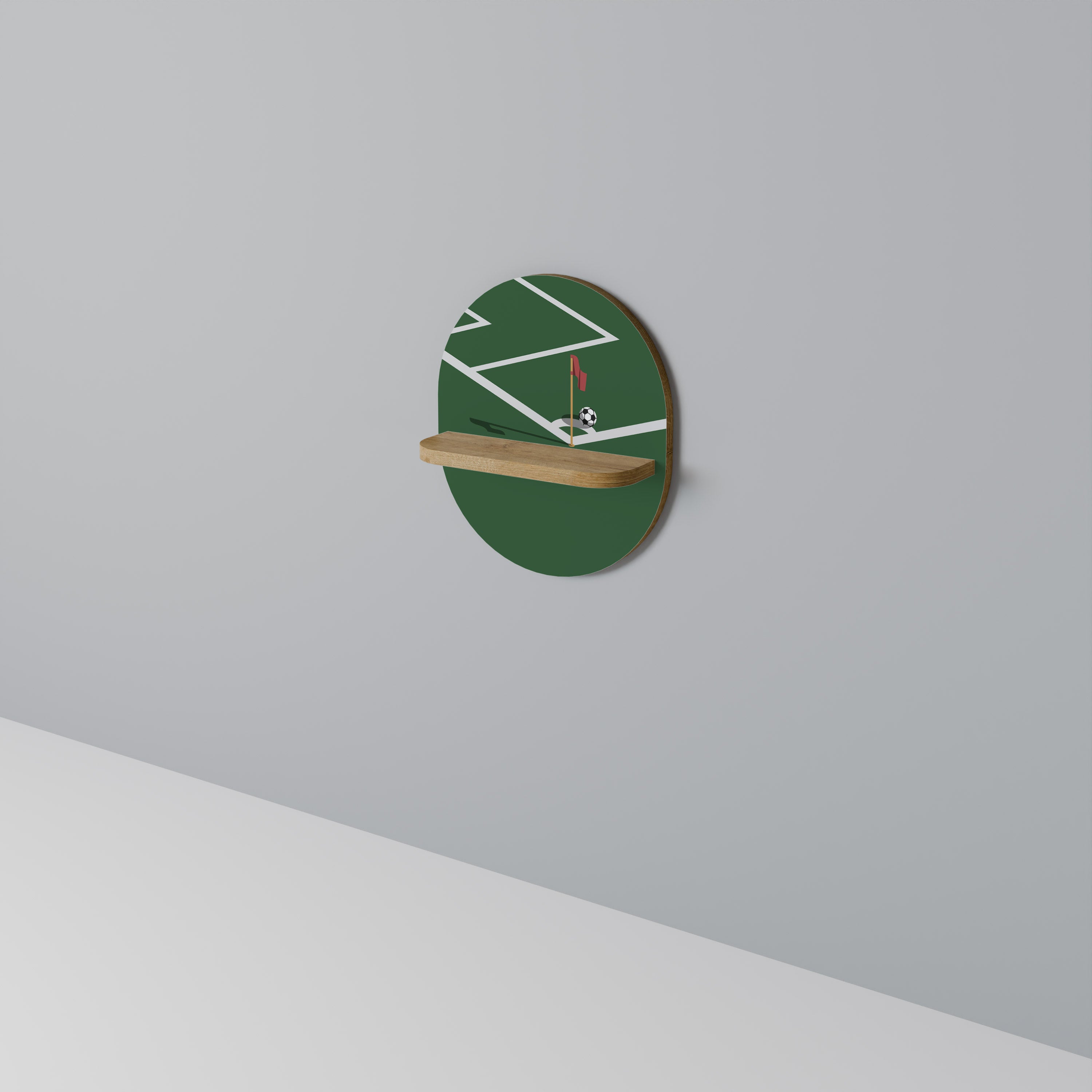 FOOTBALL ACTION Oval Art Shelf In Oak Effect