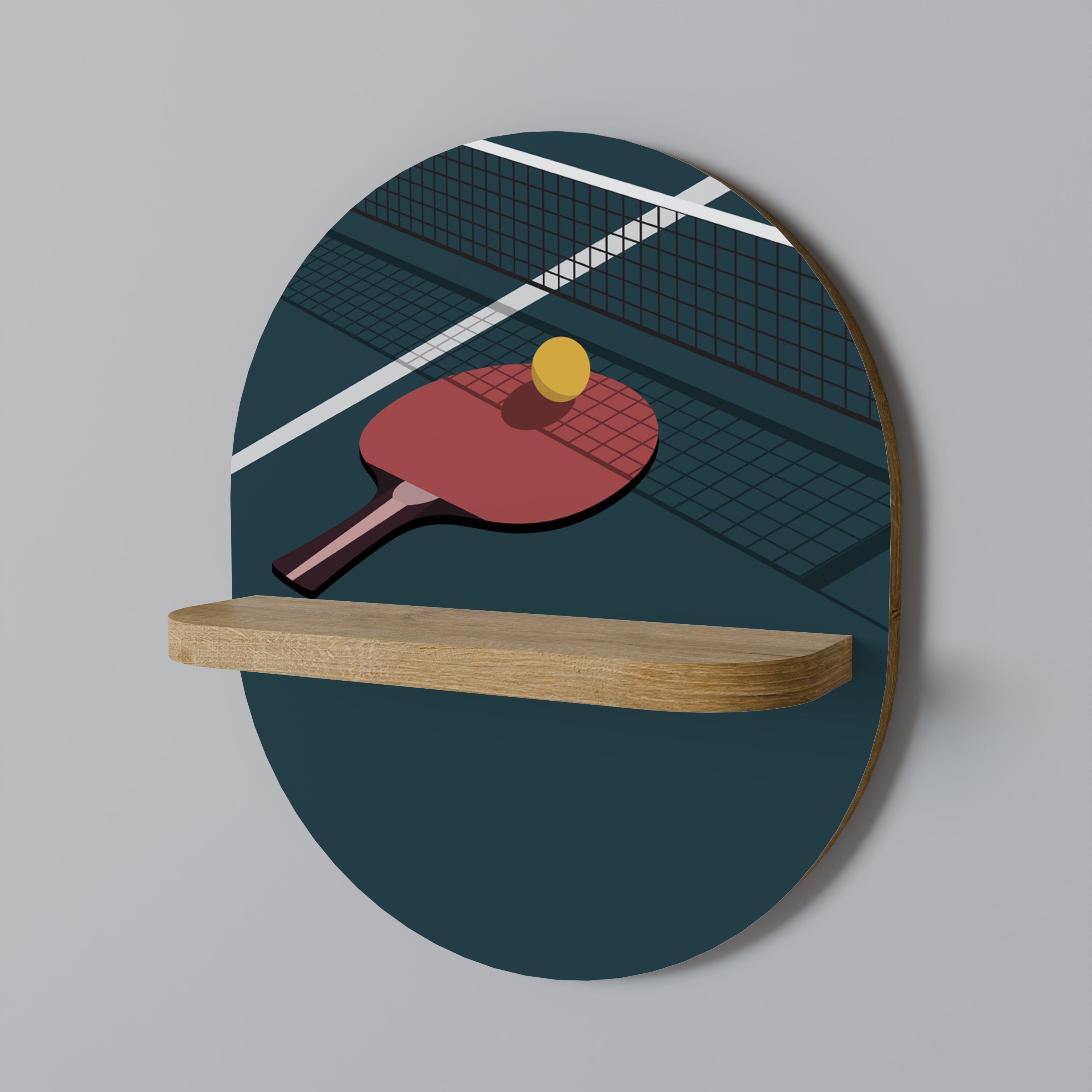 PING- PONG GAME Oval Art Shelf In Oak Effect