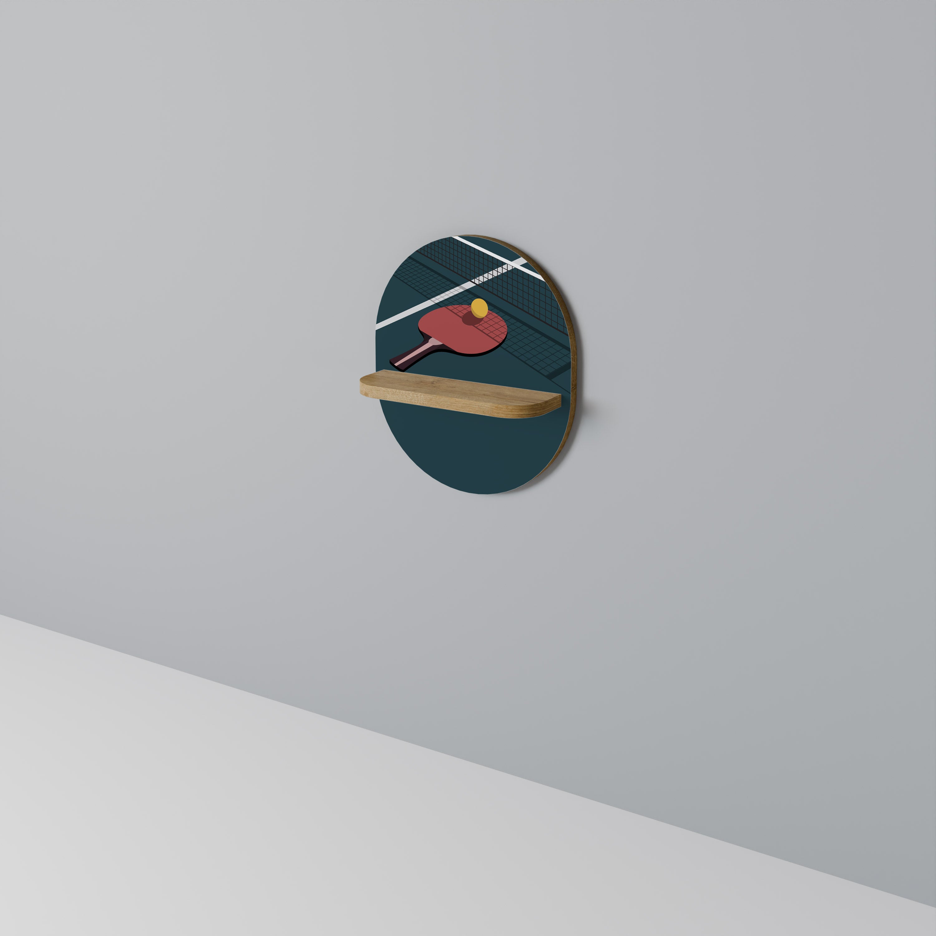 PING- PONG GAME Oval Art Shelf In Oak Effect