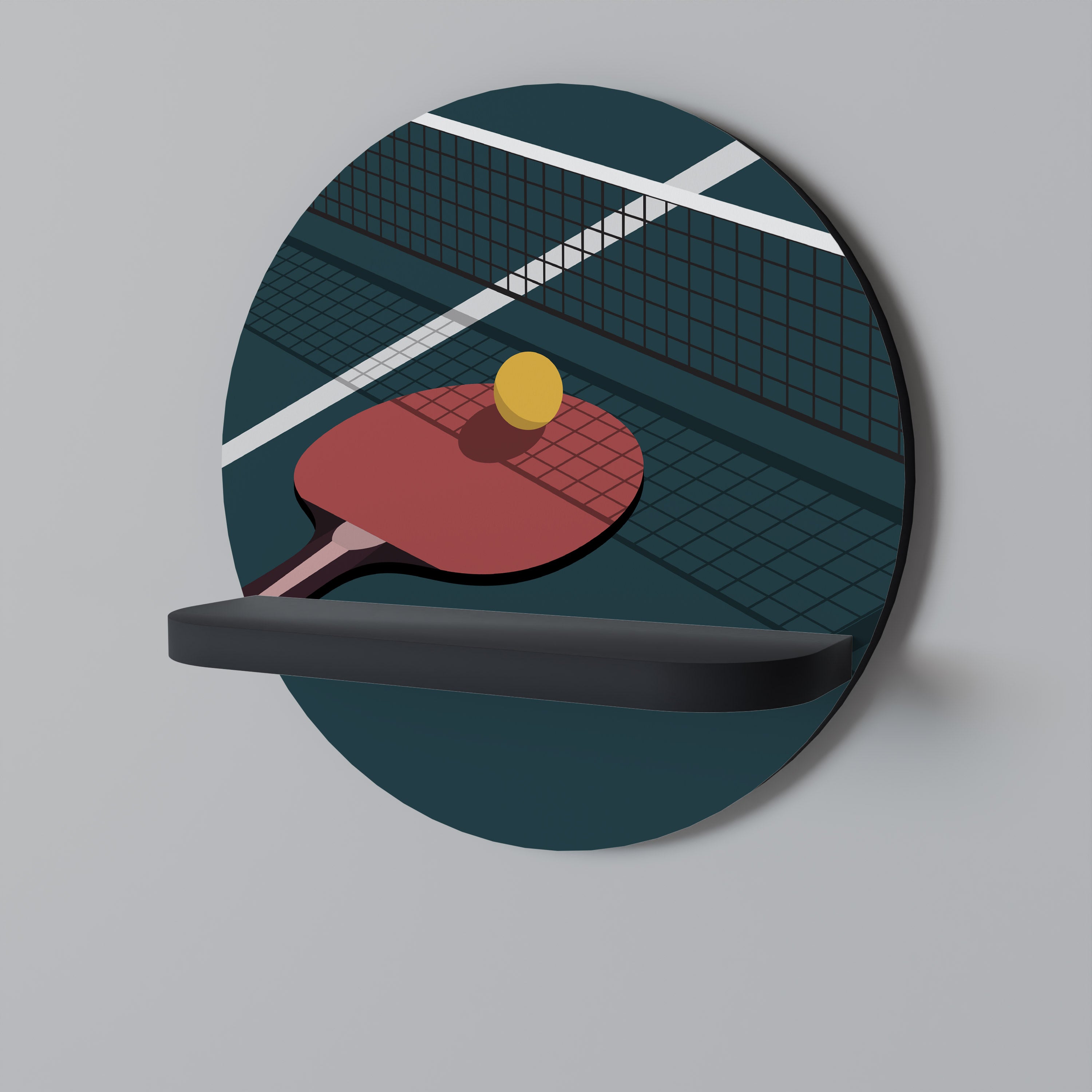 PING- PONG GAME Round Art Shelf In Black Finish