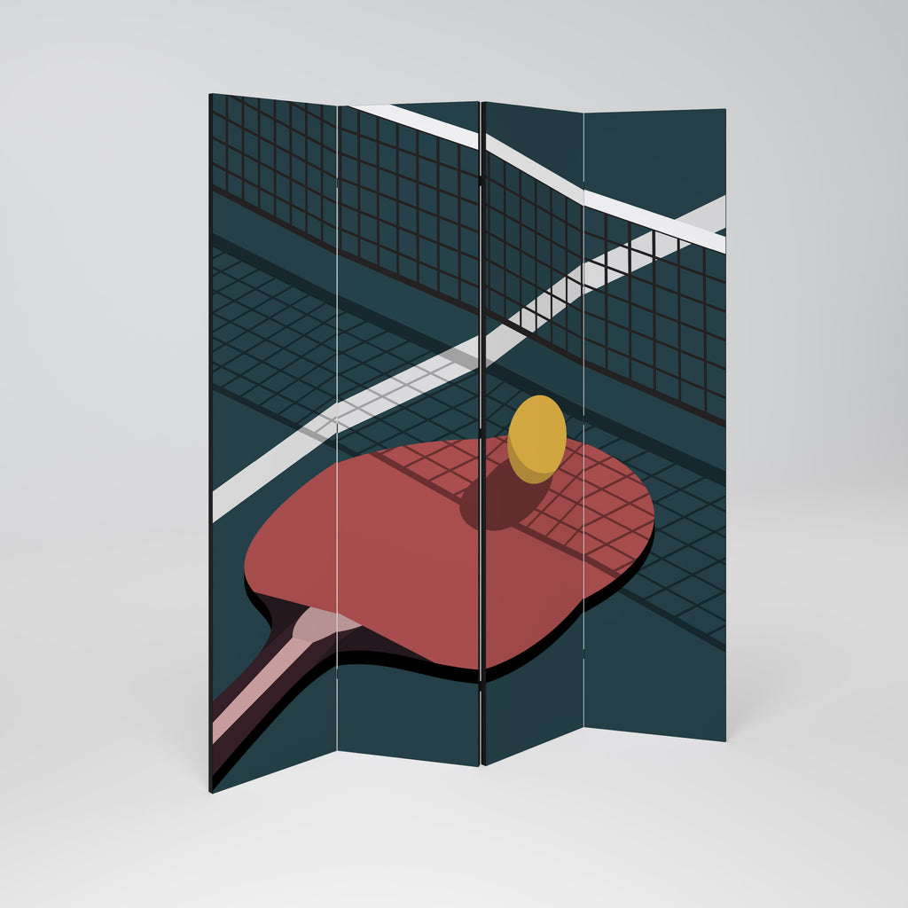 Biombo decorativo de 4 paneles con diseño de juego de ping-pong