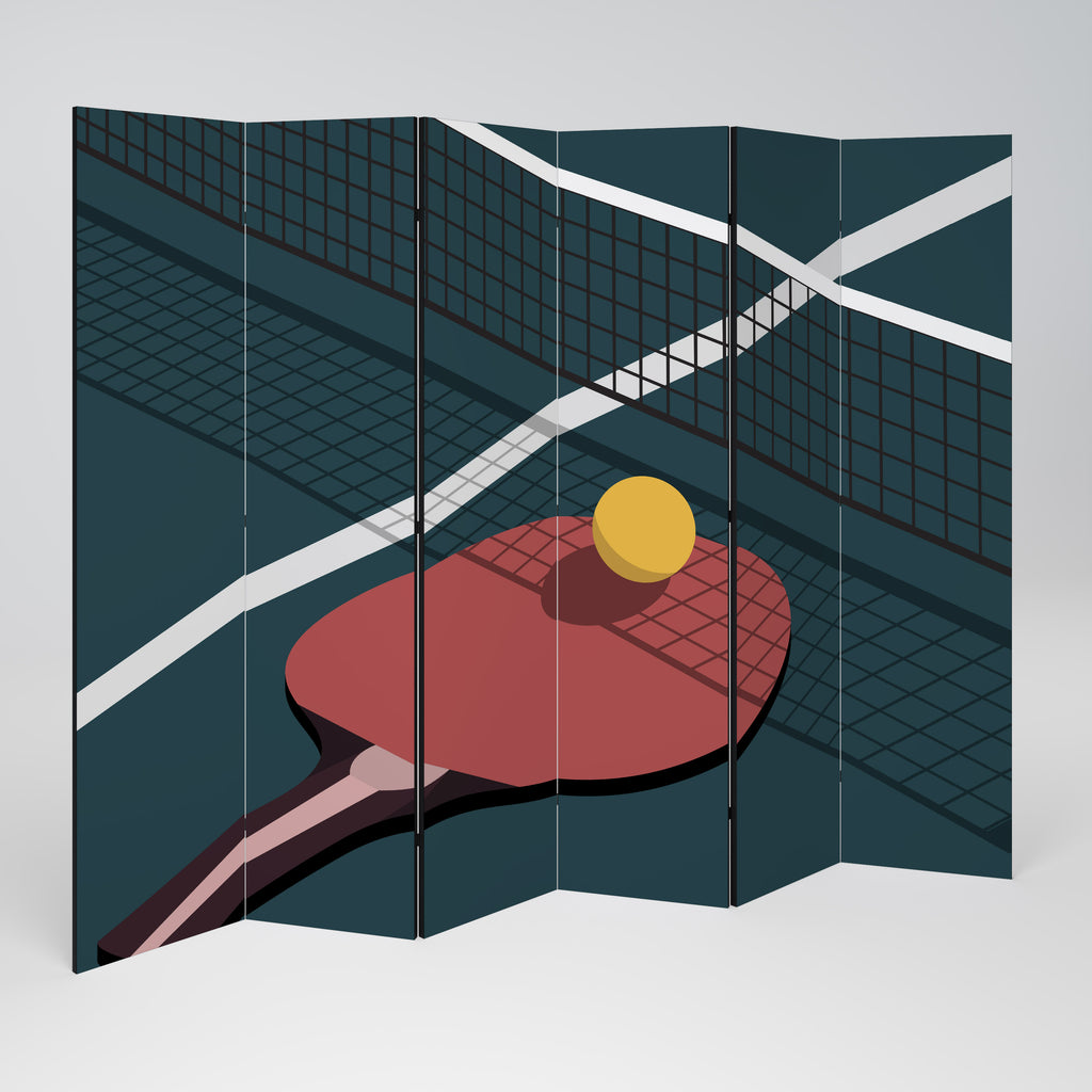 Biombo decorativo de 6 paneles con diseño de juego de ping-pong