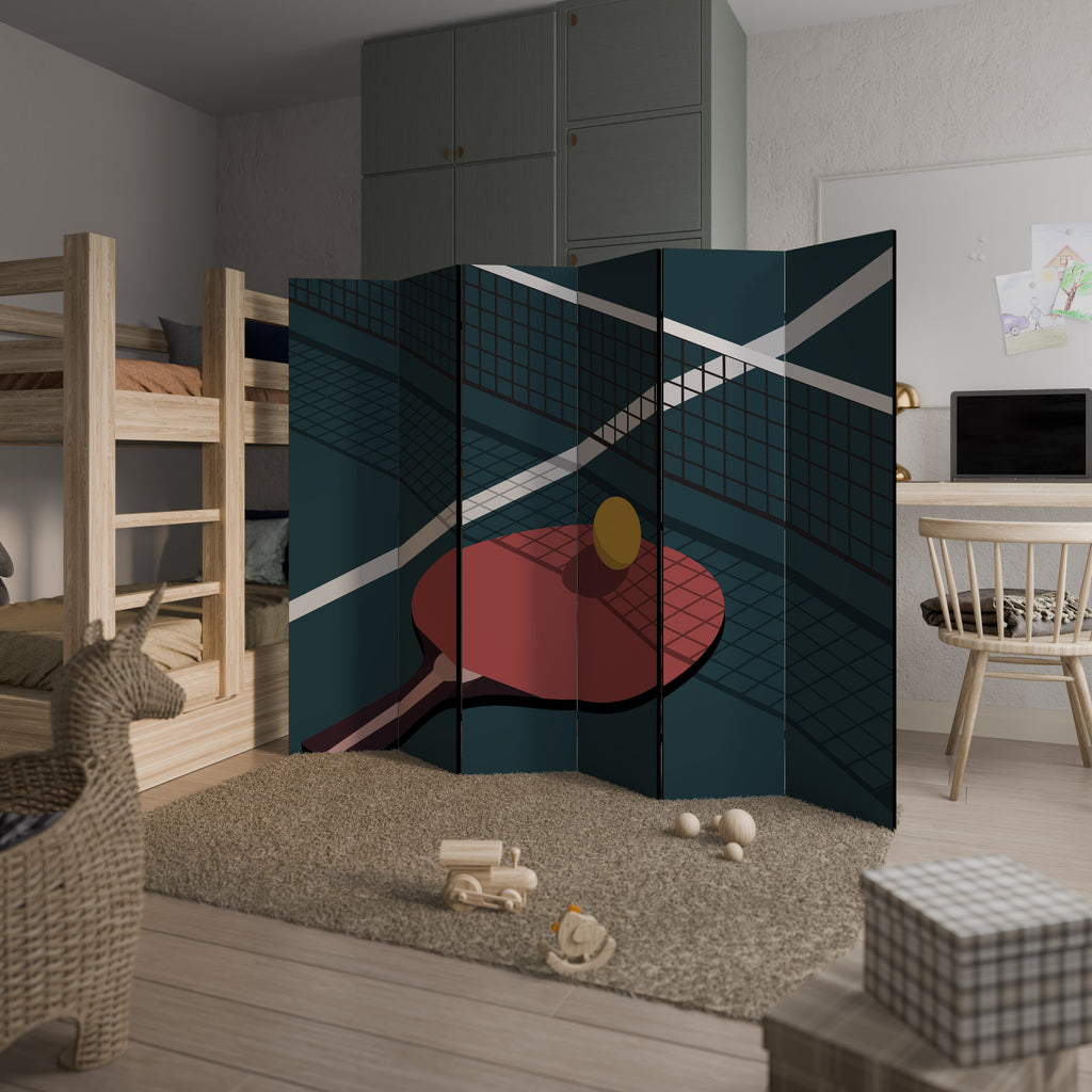 Biombo decorativo de 6 paneles con diseño de juego de ping-pong
