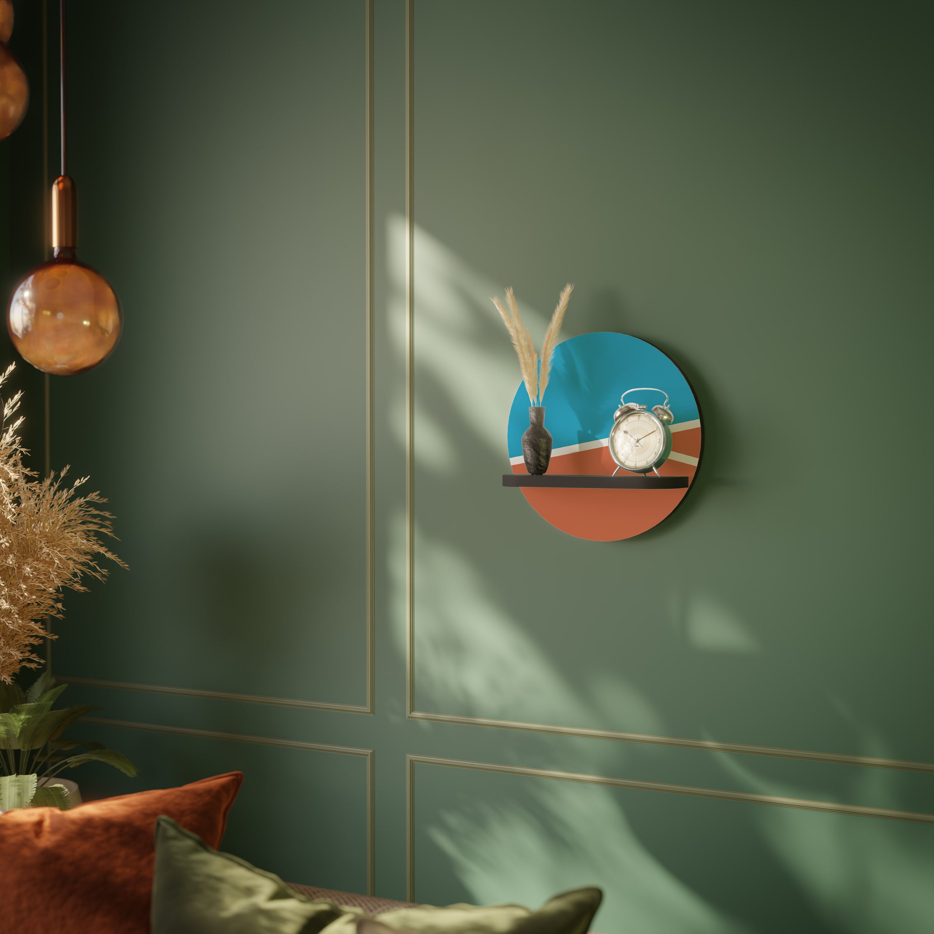 VOLLEYBALL TIME Round Art Shelf In Black Finish