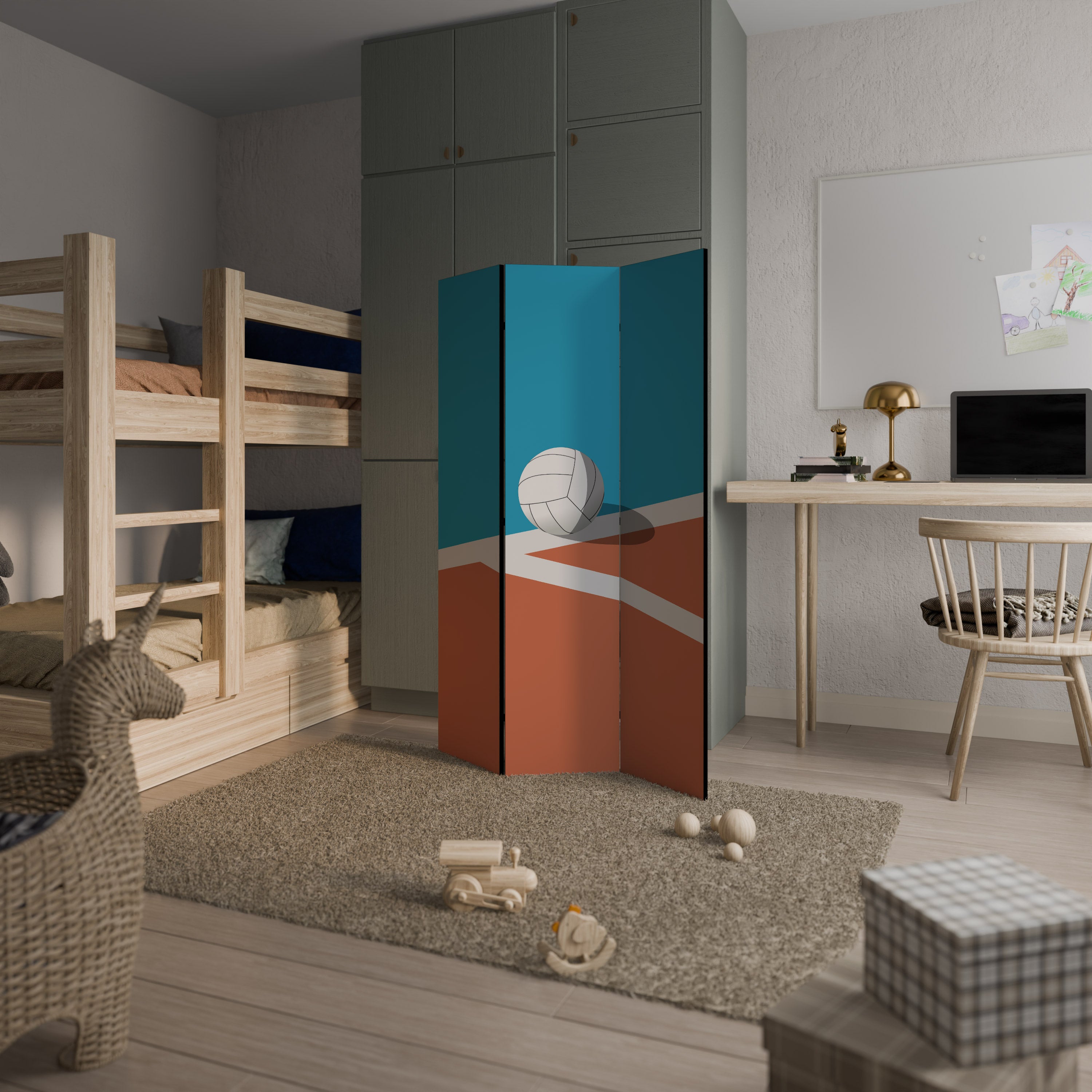 VOLLEYBALL TIME Decorative 3-Panel Room Divider