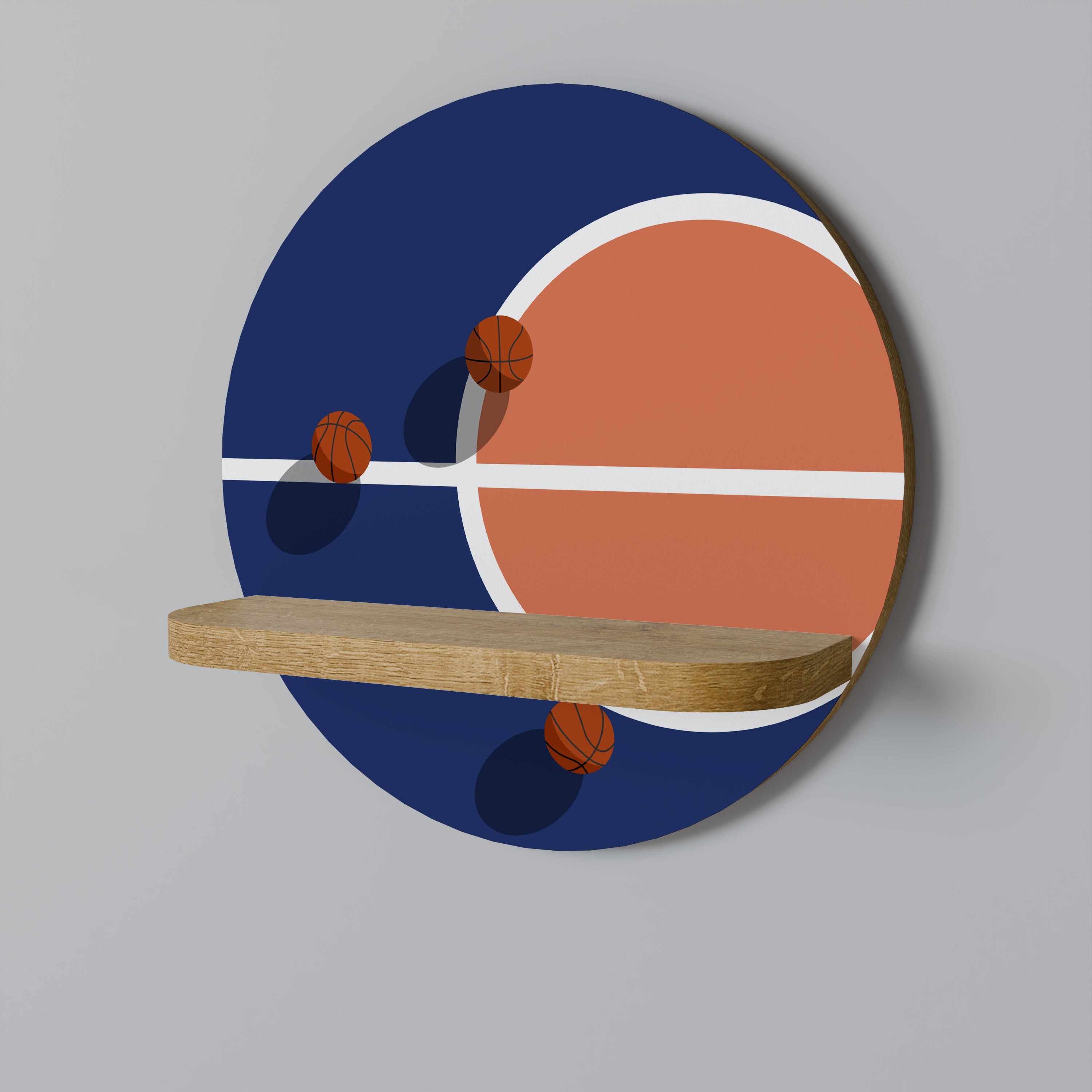 Estantería de arte redonda con efecto roble "BALONCESTO CHALLENGE"