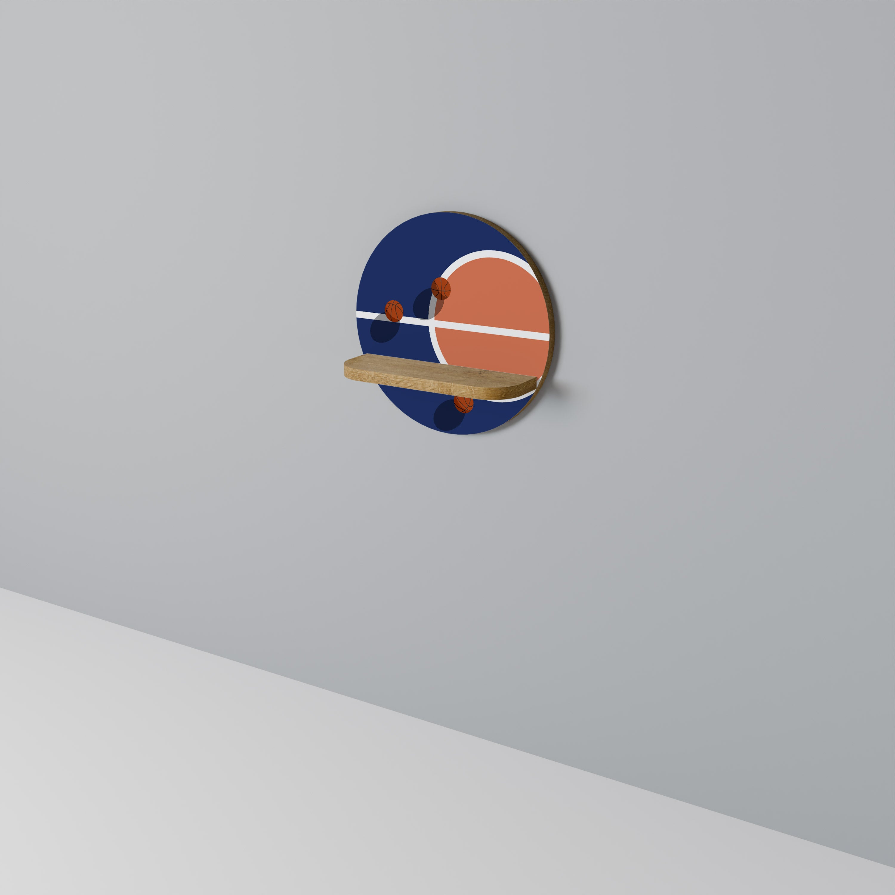 Estantería de arte redonda con efecto roble "BALONCESTO CHALLENGE"