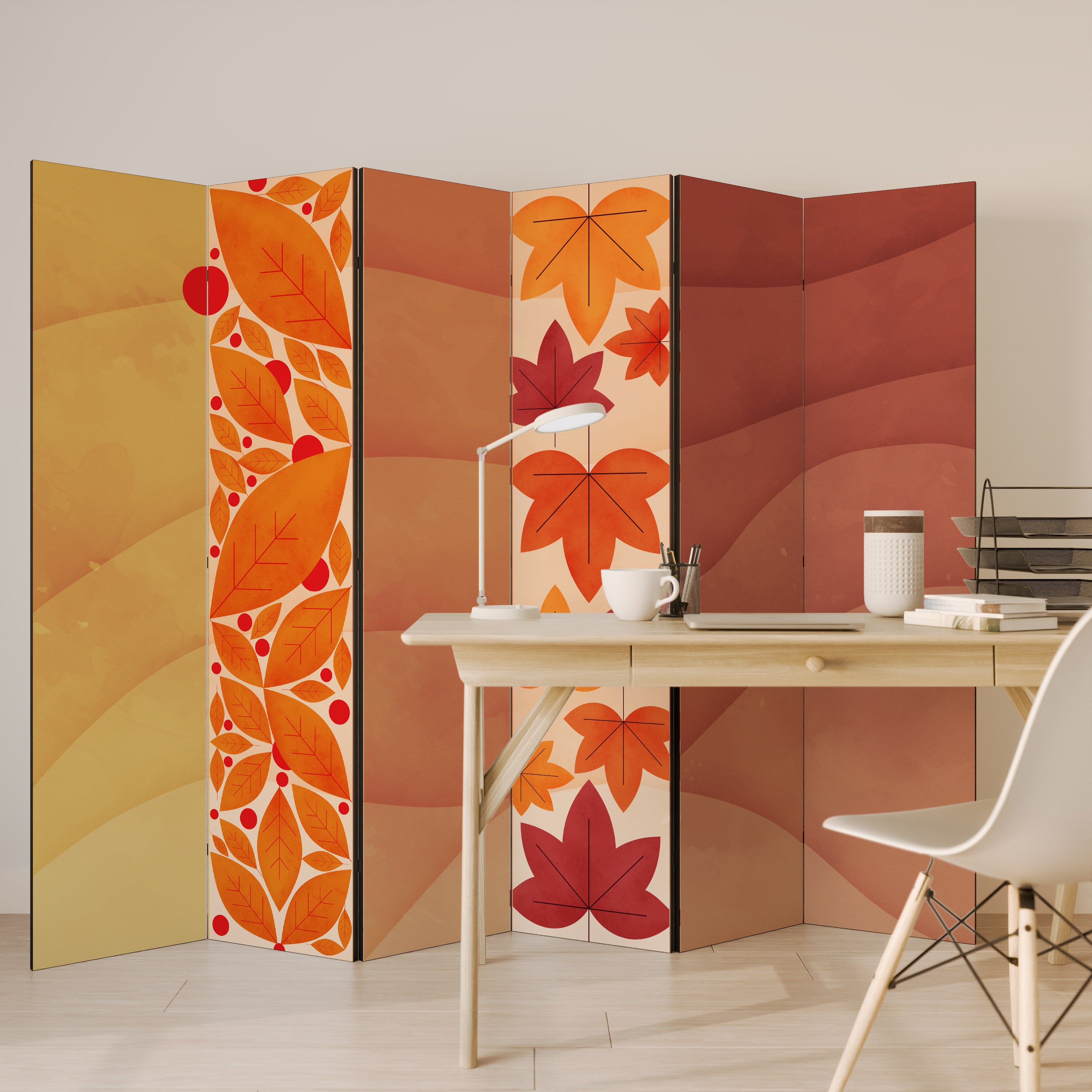Biombo decorativo de 6 paneles con vibrante follaje otoñal