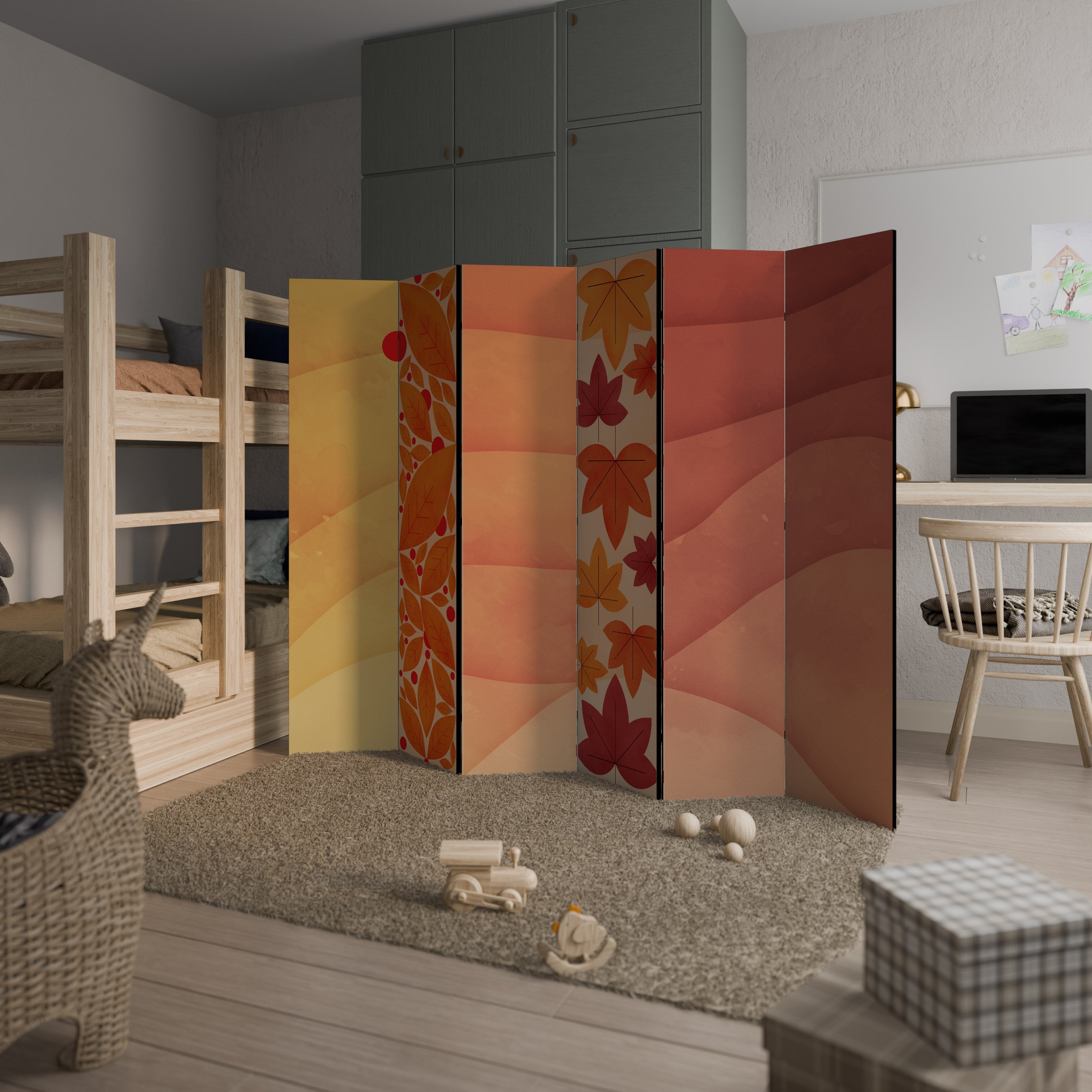 Biombo decorativo de 6 paneles con vibrante follaje otoñal