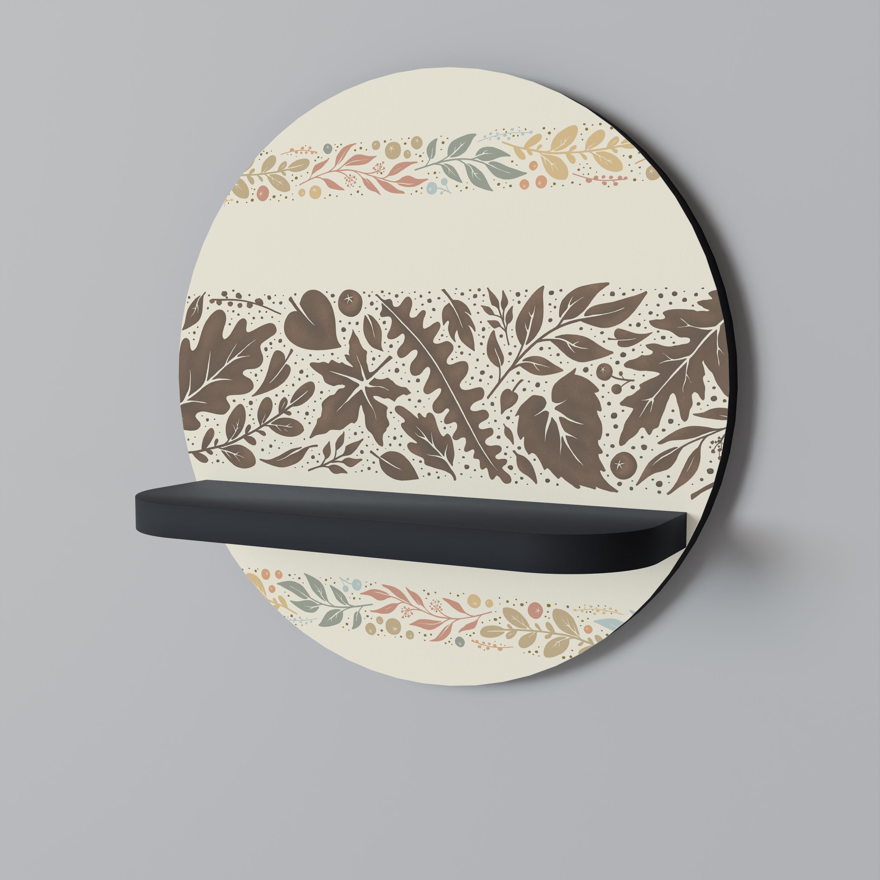 FOLIAGE ROWS Round Art Shelf In Black Finish