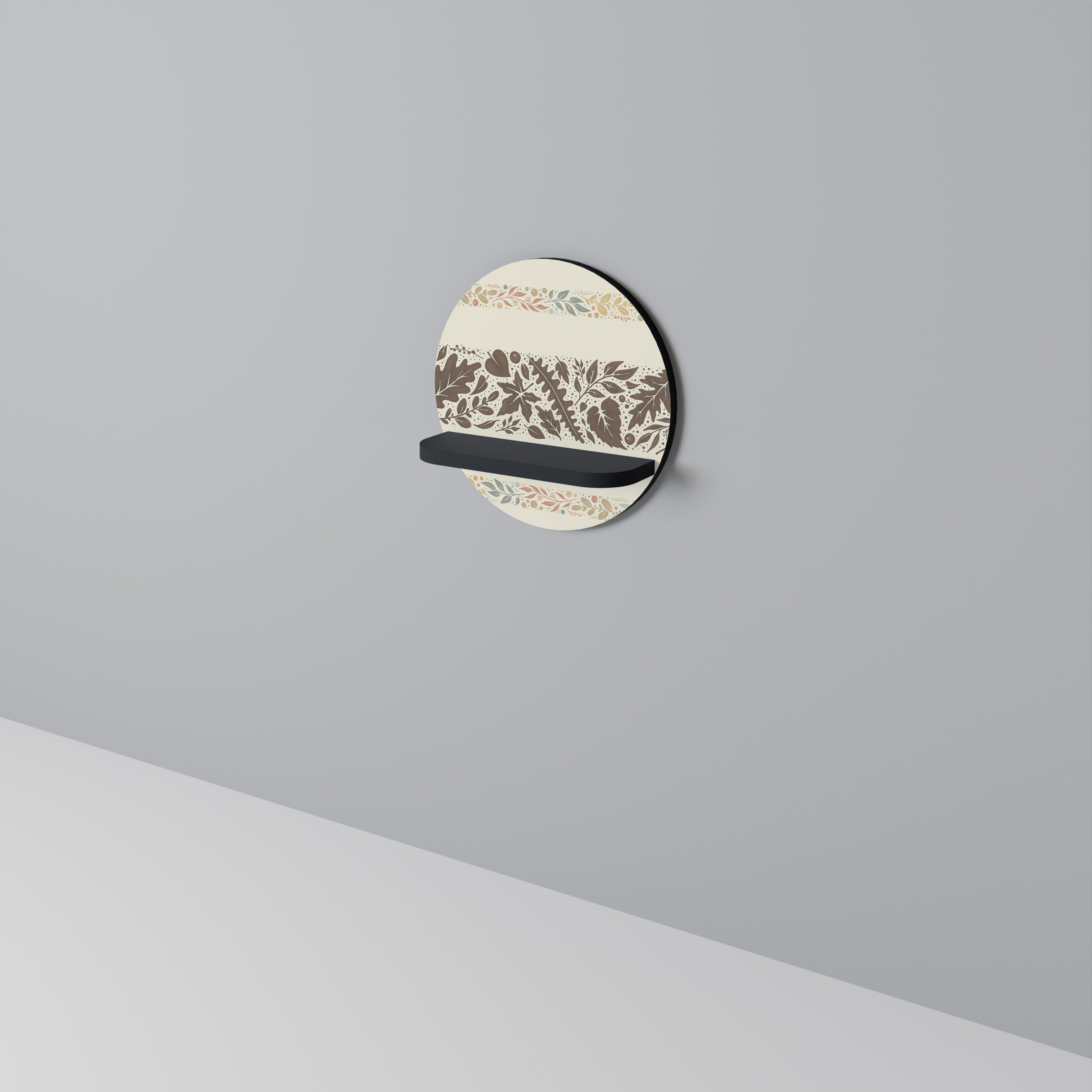 FOLIAGE ROWS Round Art Shelf In Black Finish