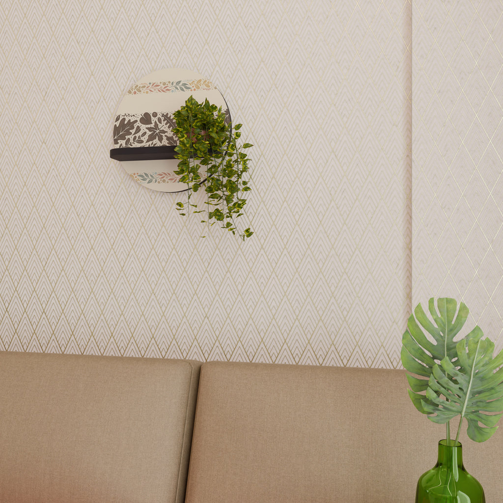 FOLIAGE ROWS Round Art Shelf In Black Finish