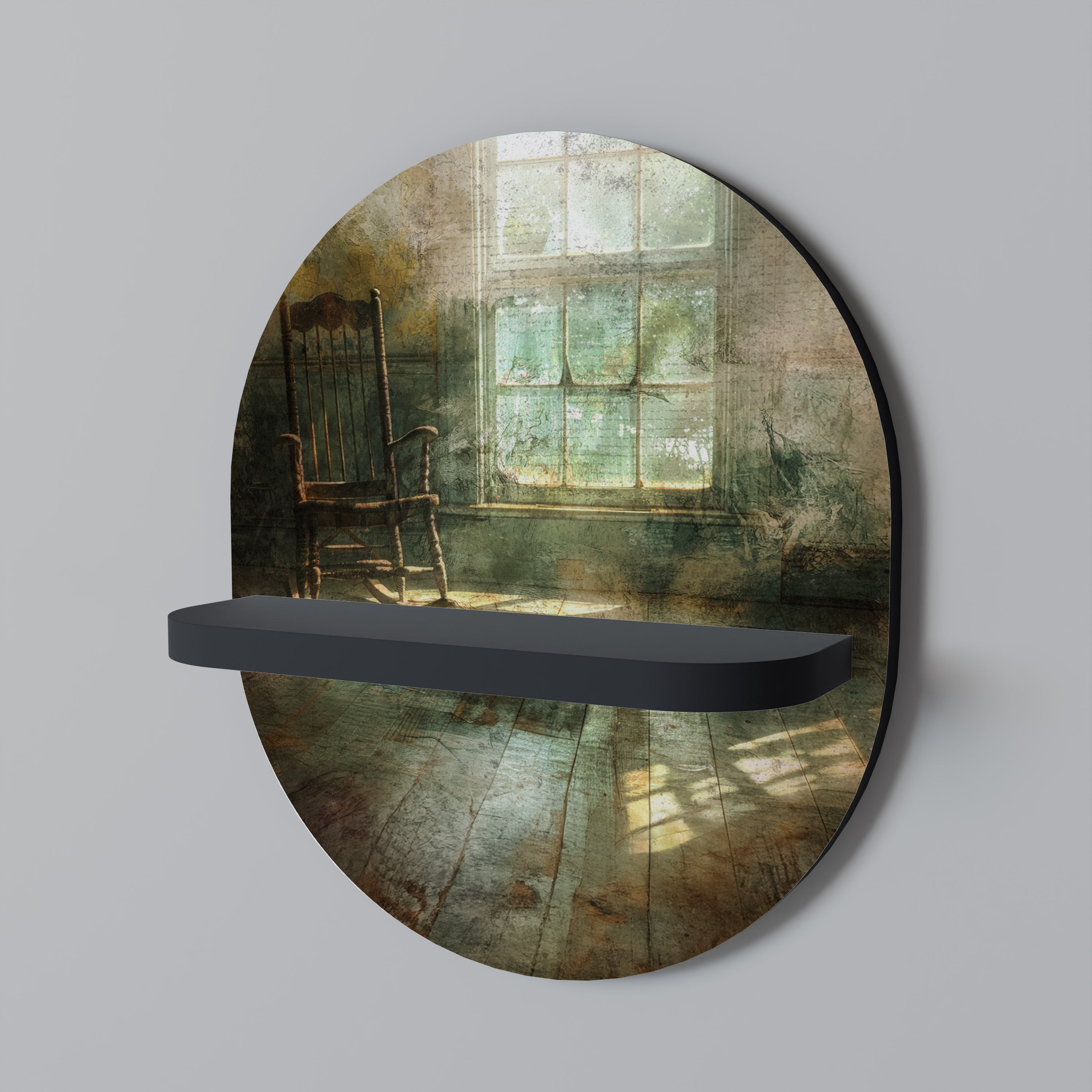 QUIETUD SOLAR Estantería de arte ovalada en acabado negro