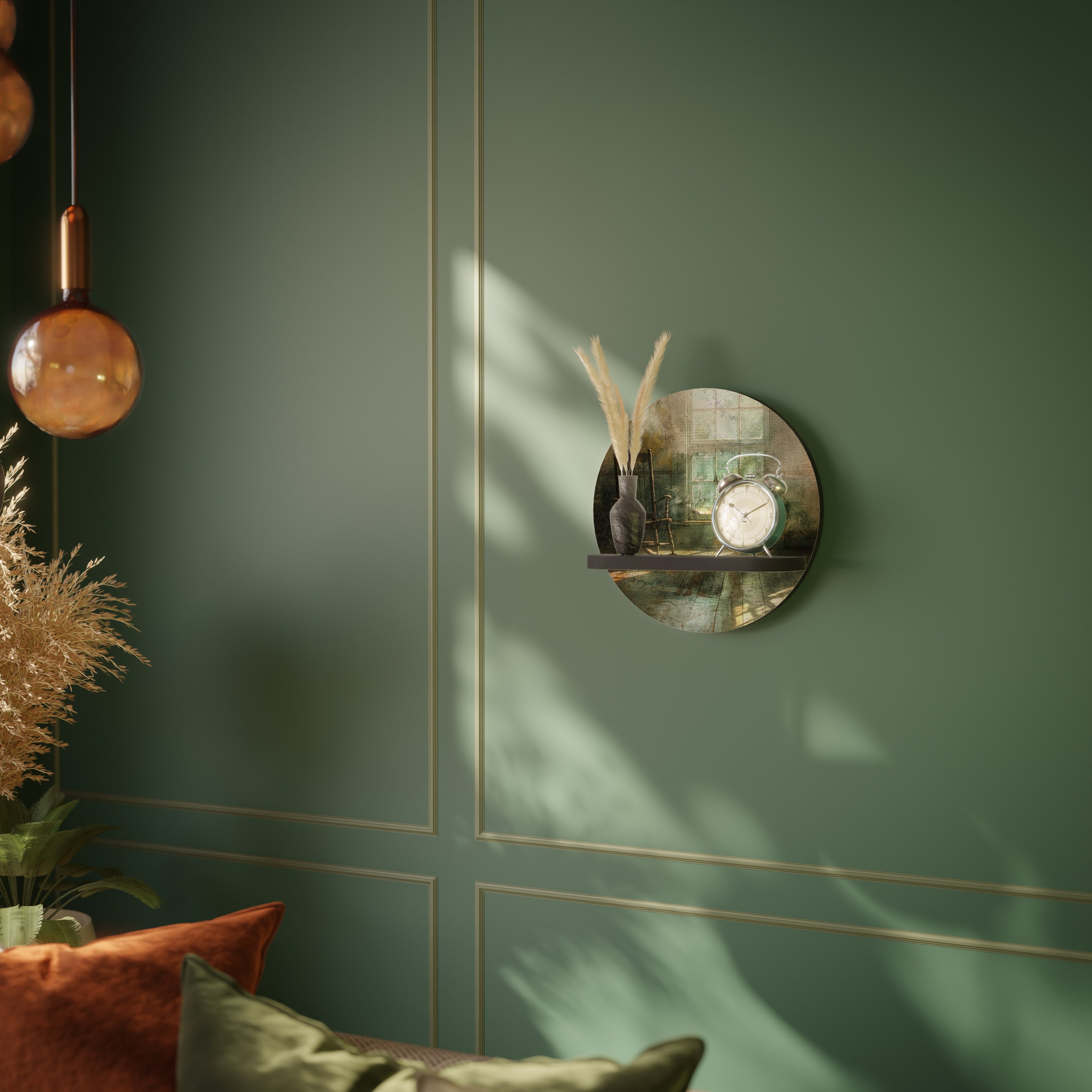 SUNLIT STILLNESS Round Art Shelf In Black Finish