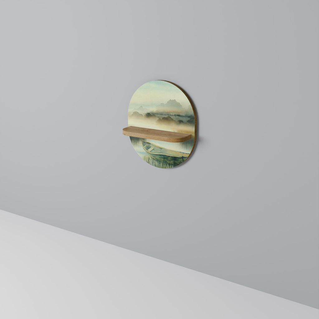 MORNING BY THE LAKE Oval Art Shelf In Oak Effect