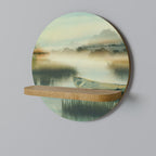 MORNING BY THE LAKE Round Art Shelf In Oak Effect