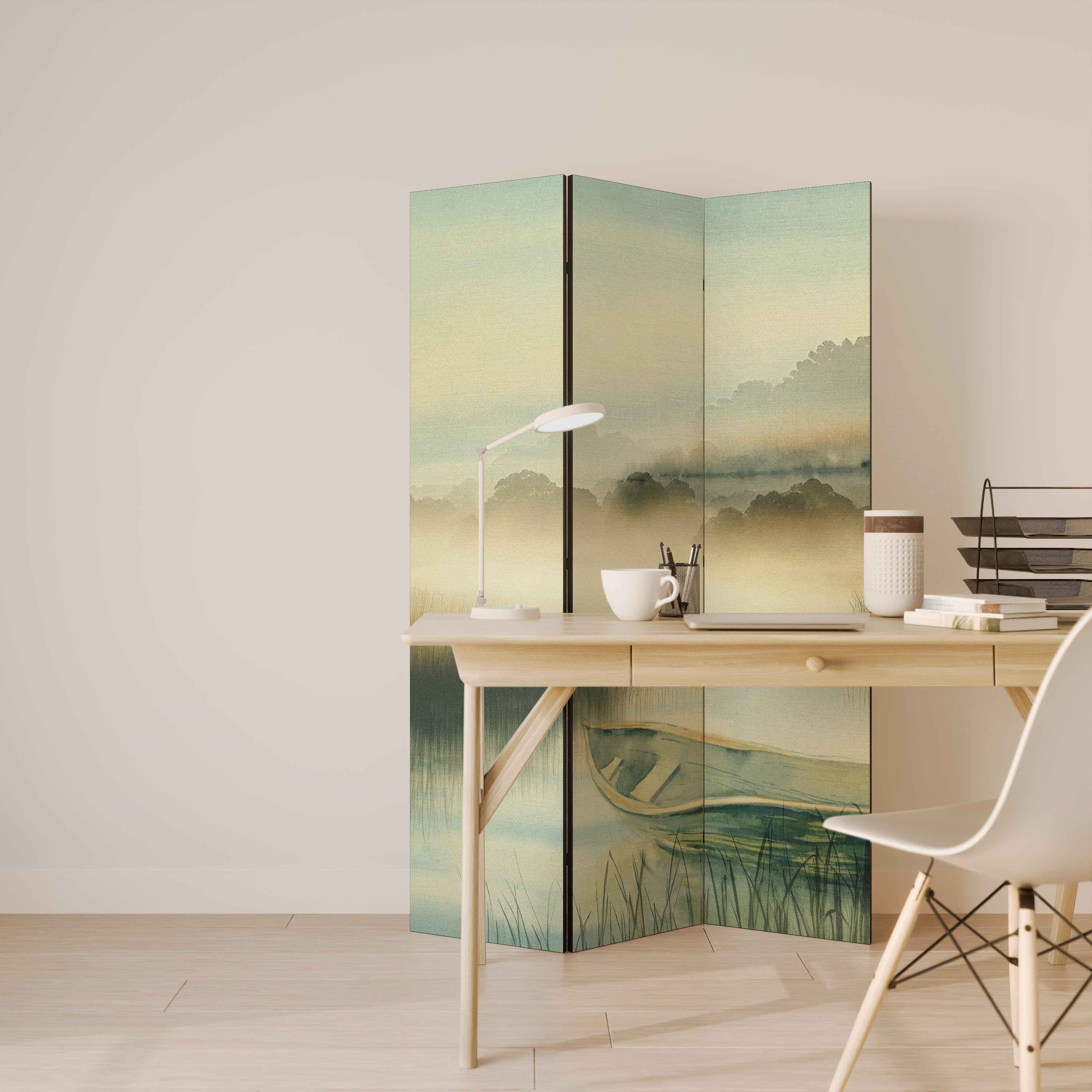 MORNING BY THE LAKE Decorative 3-Panel Room Divider