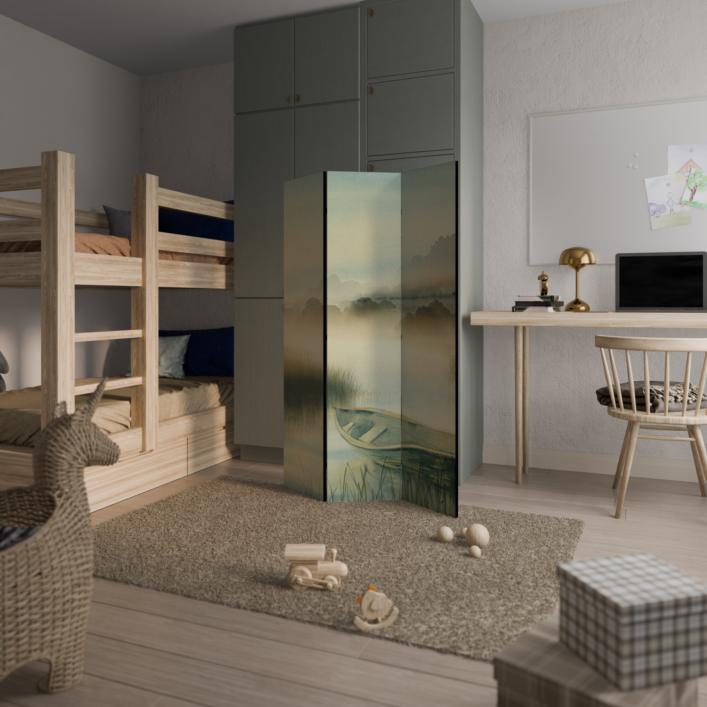 MORNING BY THE LAKE Decorative 3-Panel Room Divider