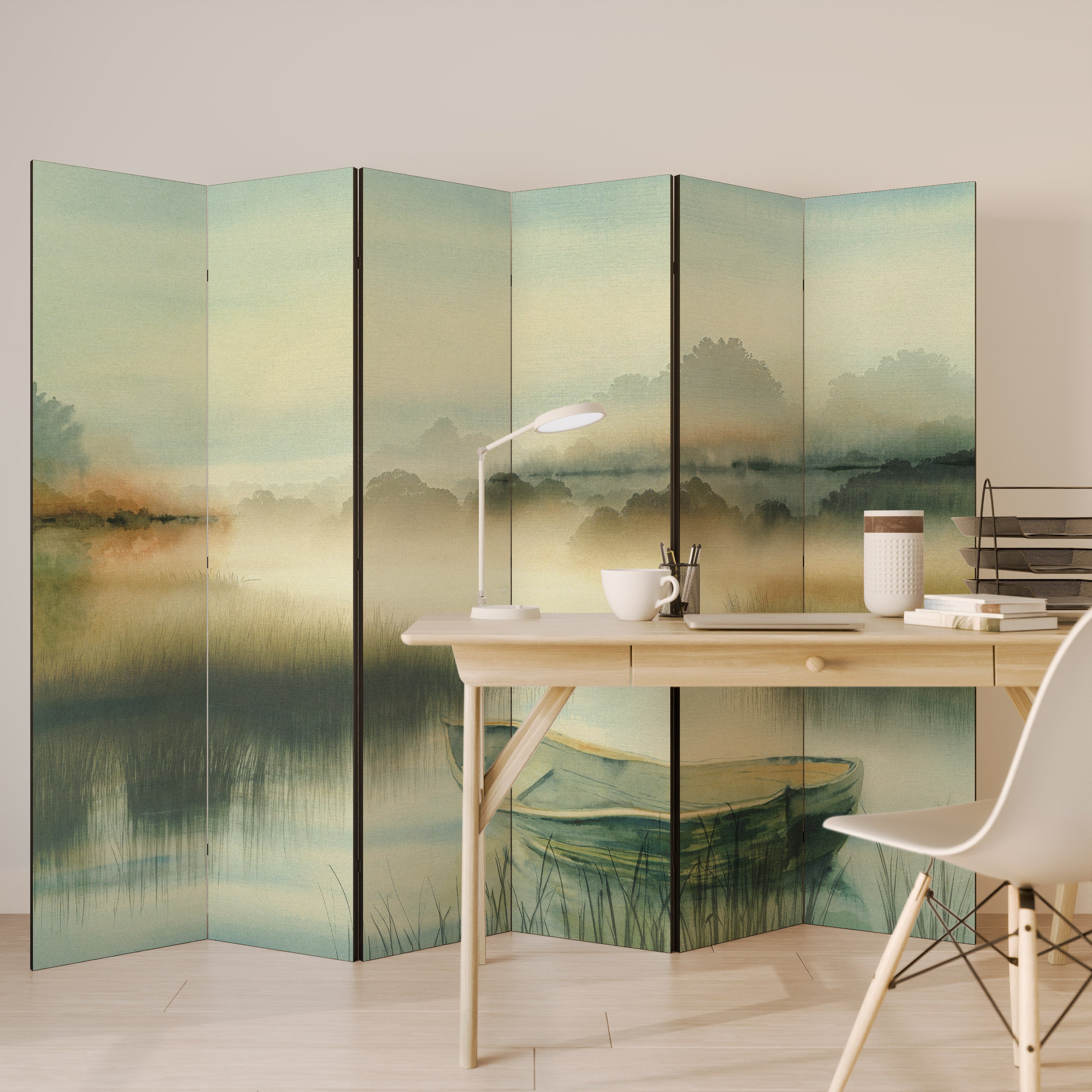 Biombo decorativo de 6 paneles MAÑANA JUNTO AL LAGO