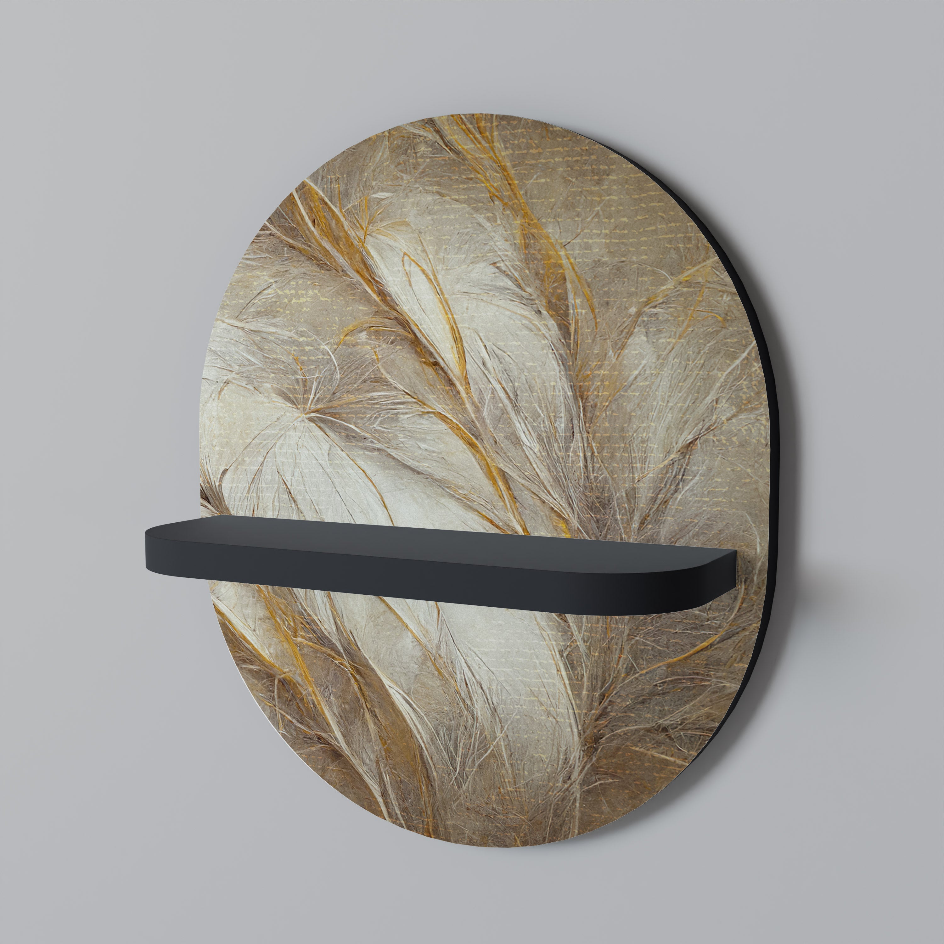 Estantería de arte ovalada SOFT PLUMAGE con acabado negro