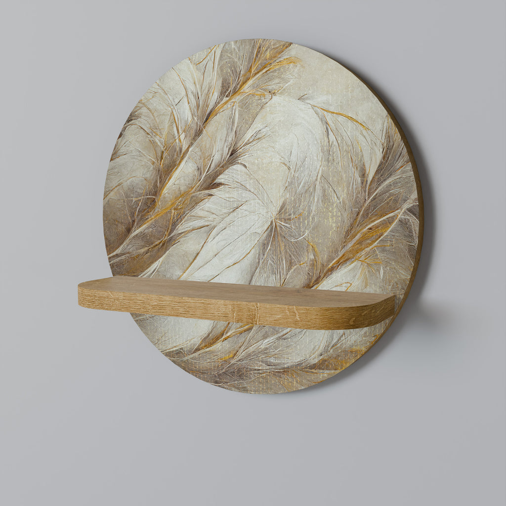 Estantería de arte redonda SOFT PLUMAGE con efecto roble