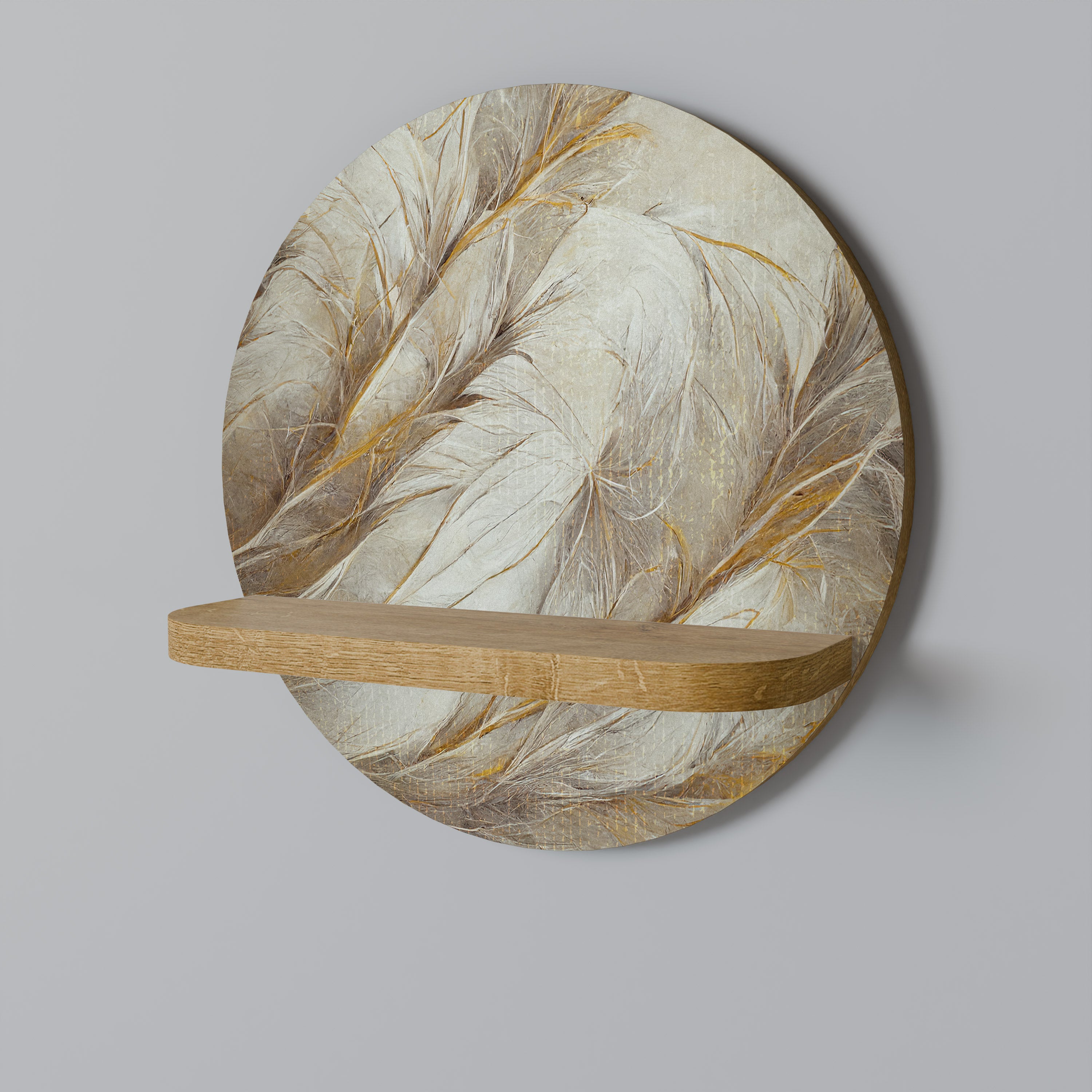 Estantería de arte redonda SOFT PLUMAGE con efecto roble