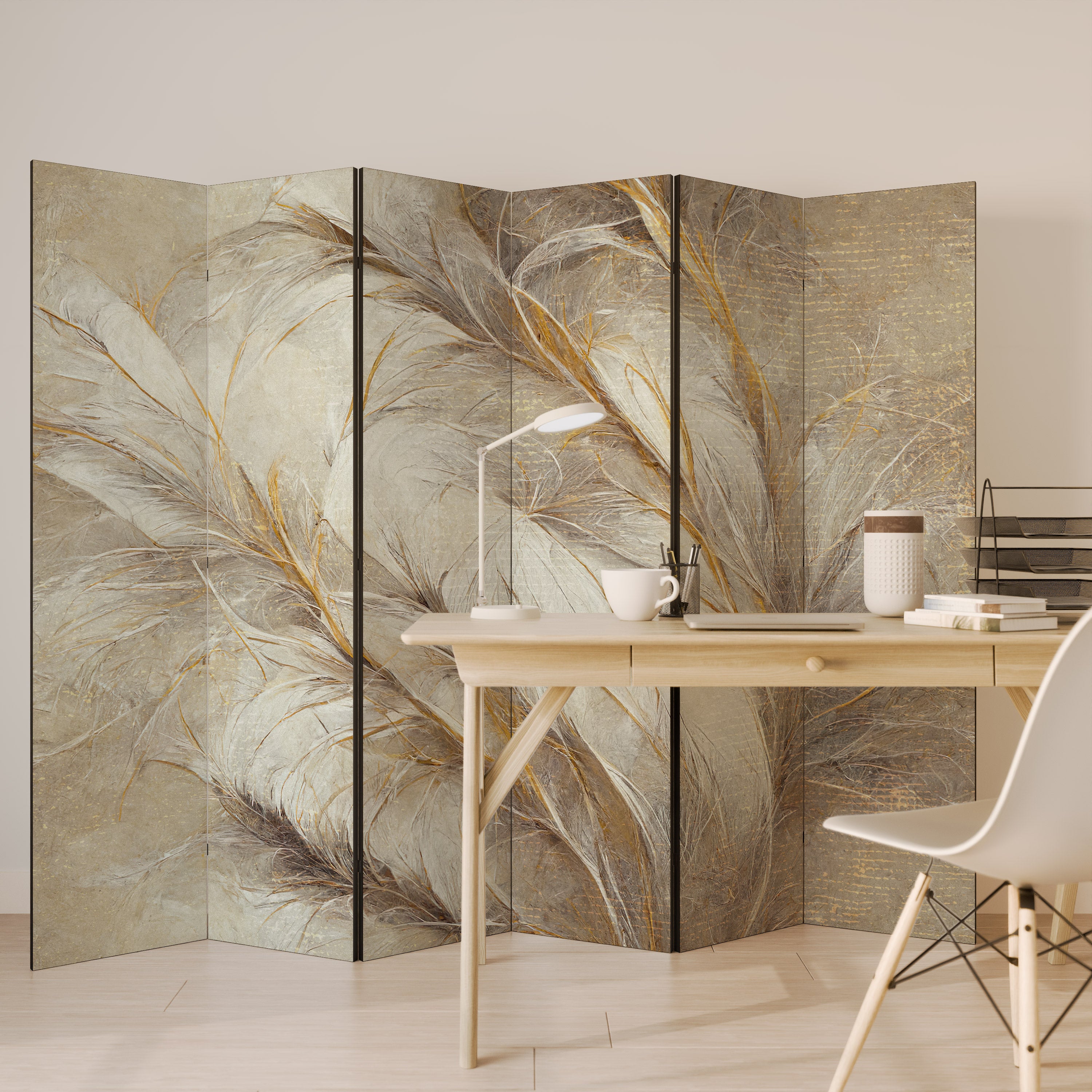 Biombo decorativo de 6 paneles SOFT PLUMAGE