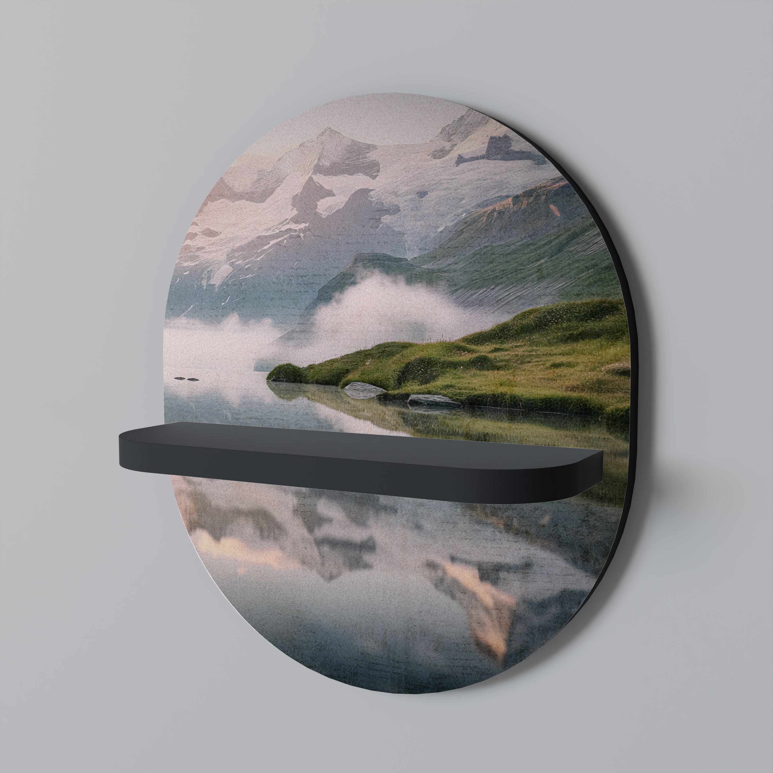 Estantería de arte ovalada FOGGY HORIZON con acabado negro
