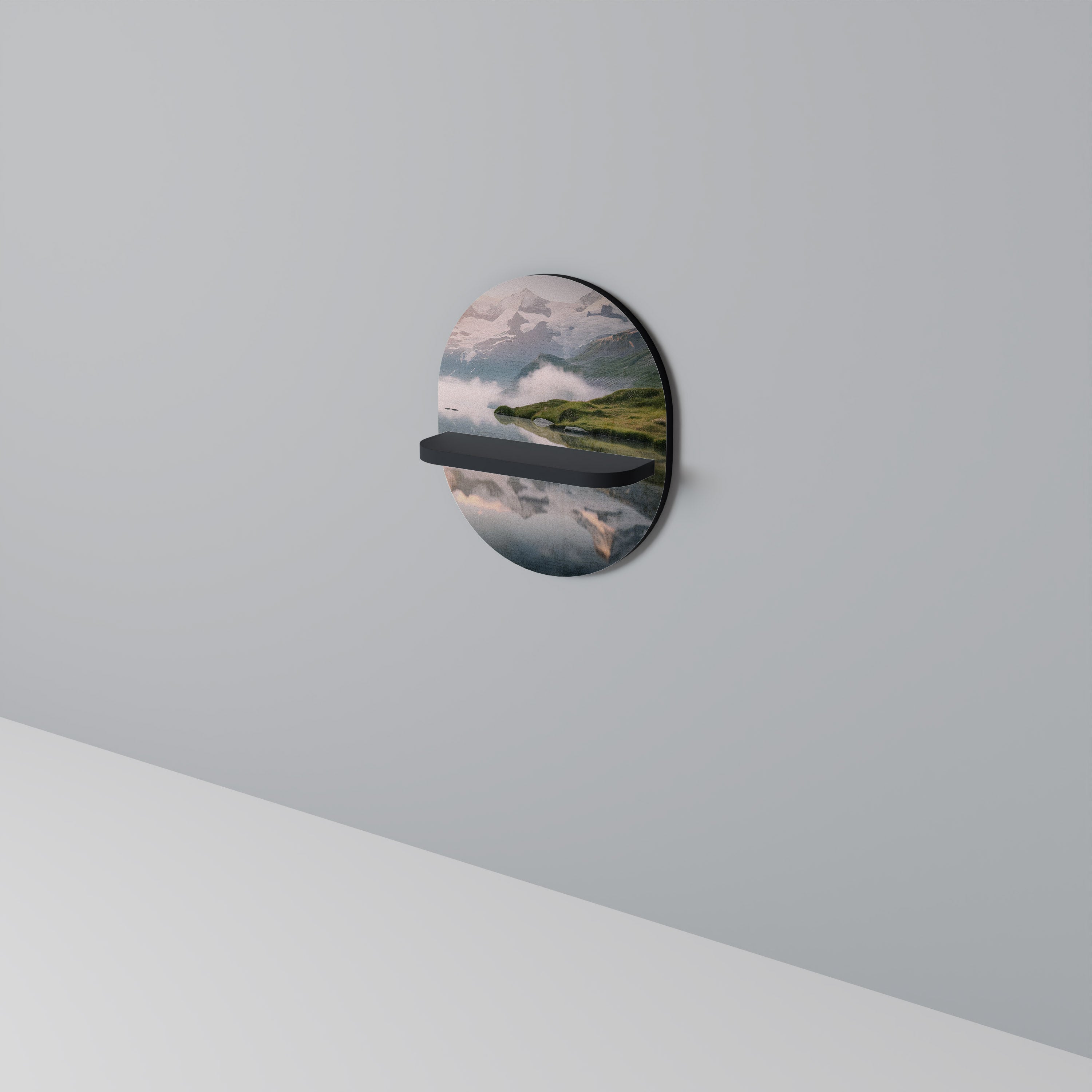 Estantería de arte ovalada FOGGY HORIZON con acabado negro