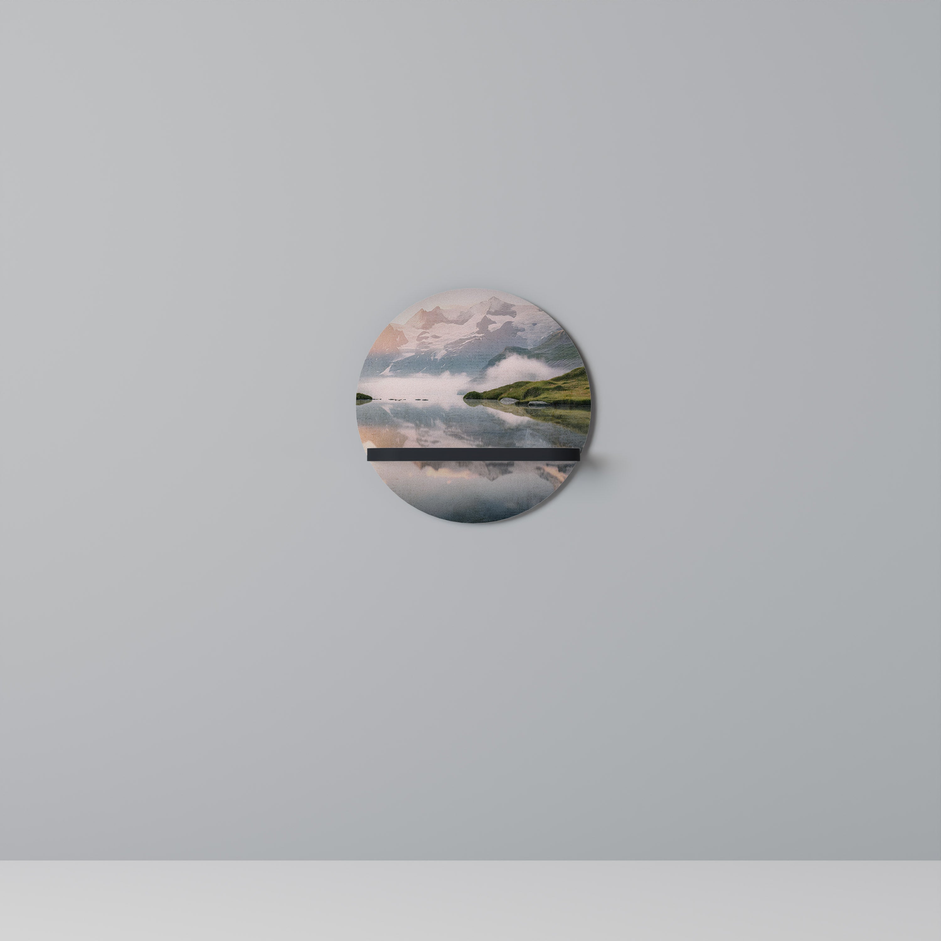 FOGGY HORIZON Round Art Shelf In Black Finish