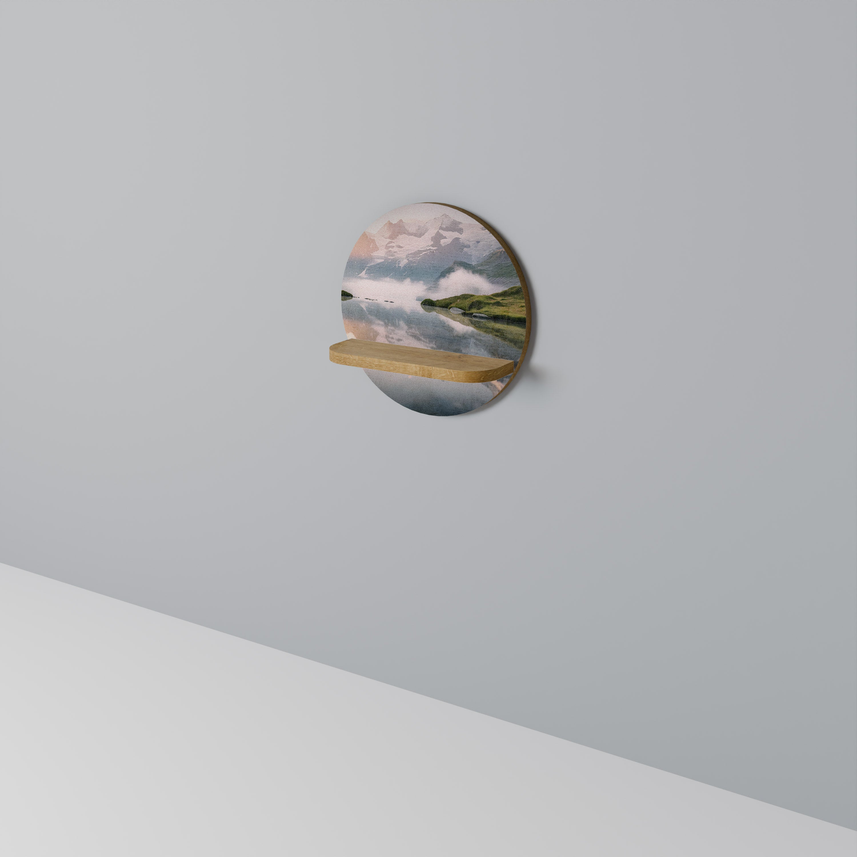 Estantería de arte redonda FOGGY HORIZON con efecto roble