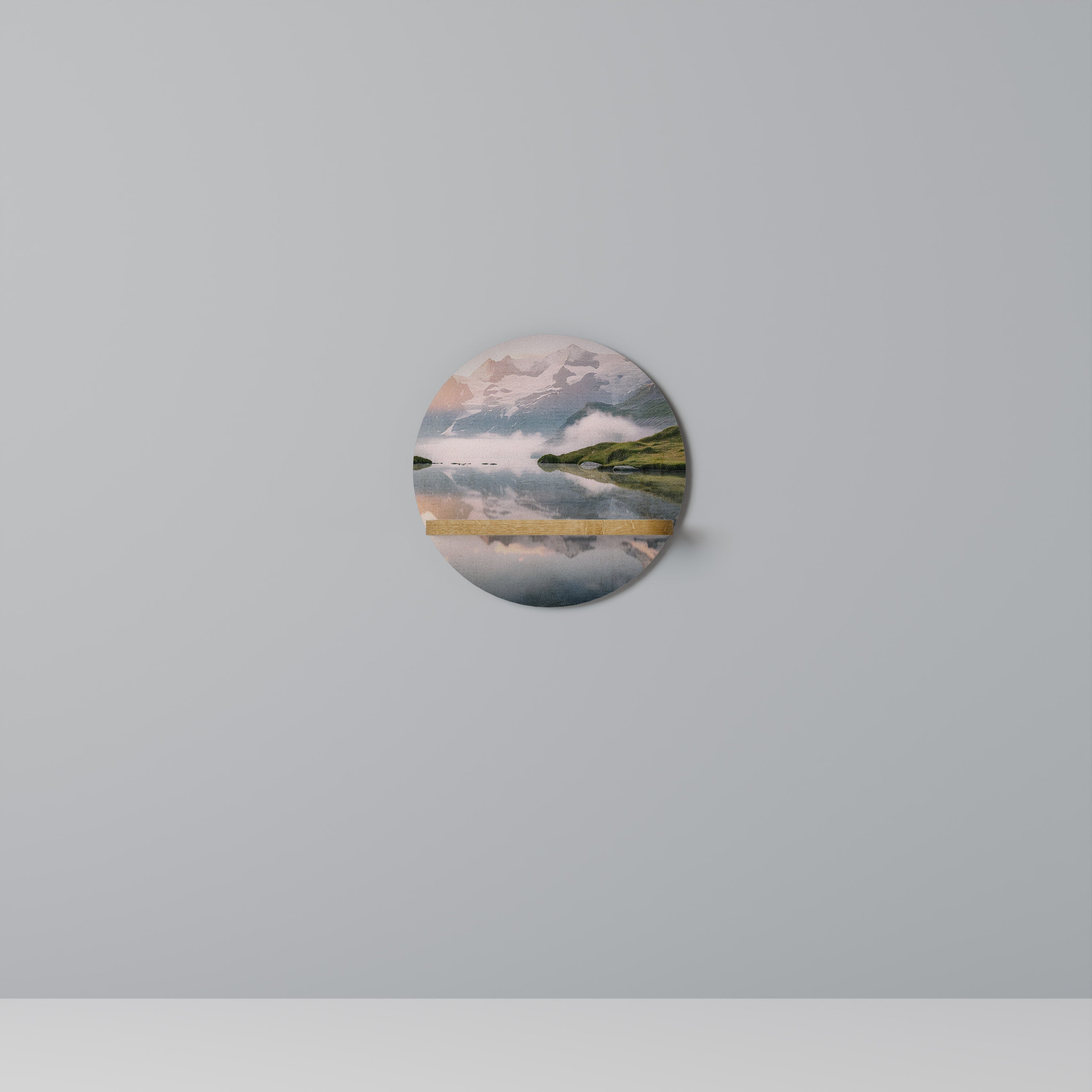 Estantería de arte redonda FOGGY HORIZON con efecto roble
