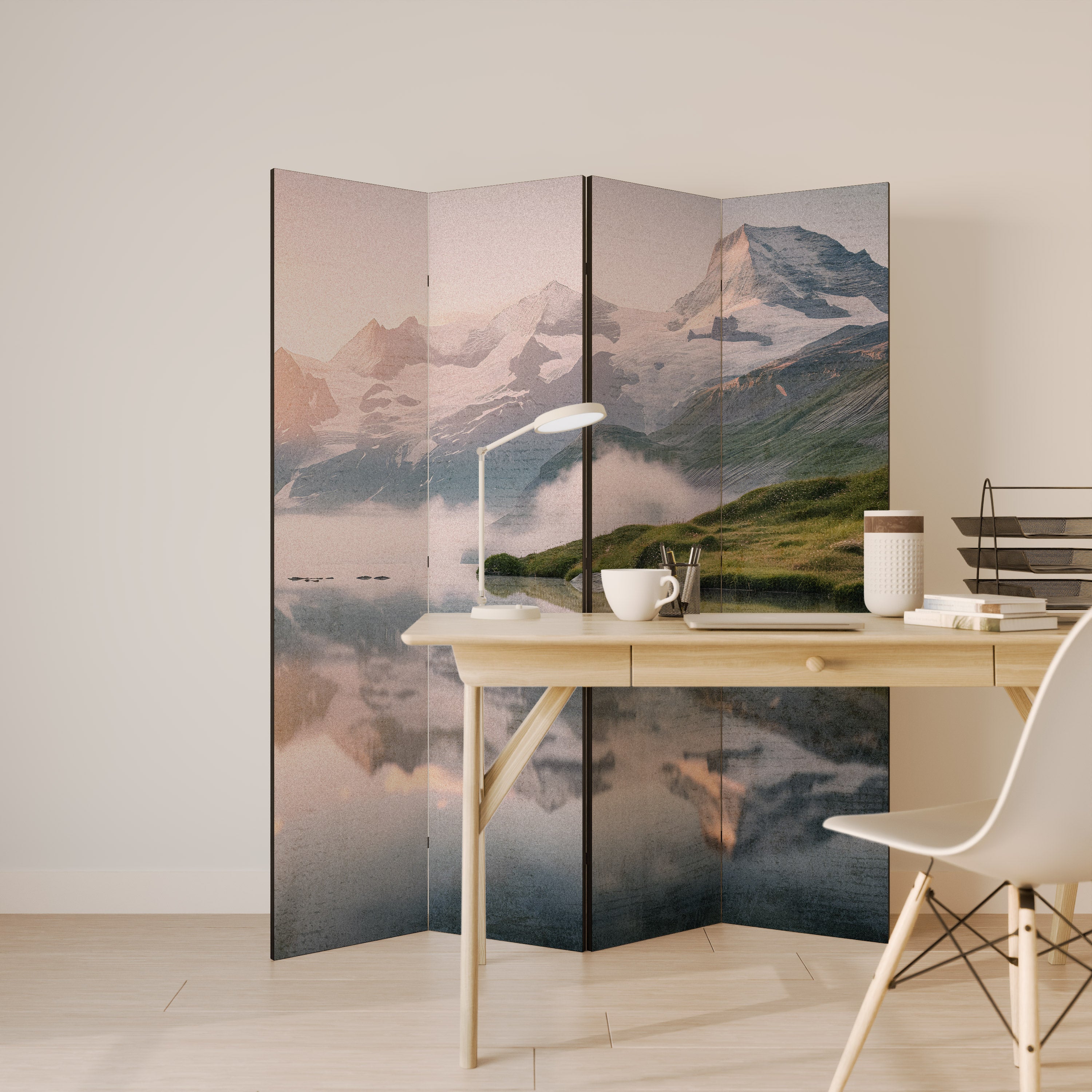 FOGGY HORIZON Decorative 4-Panel Room Divider