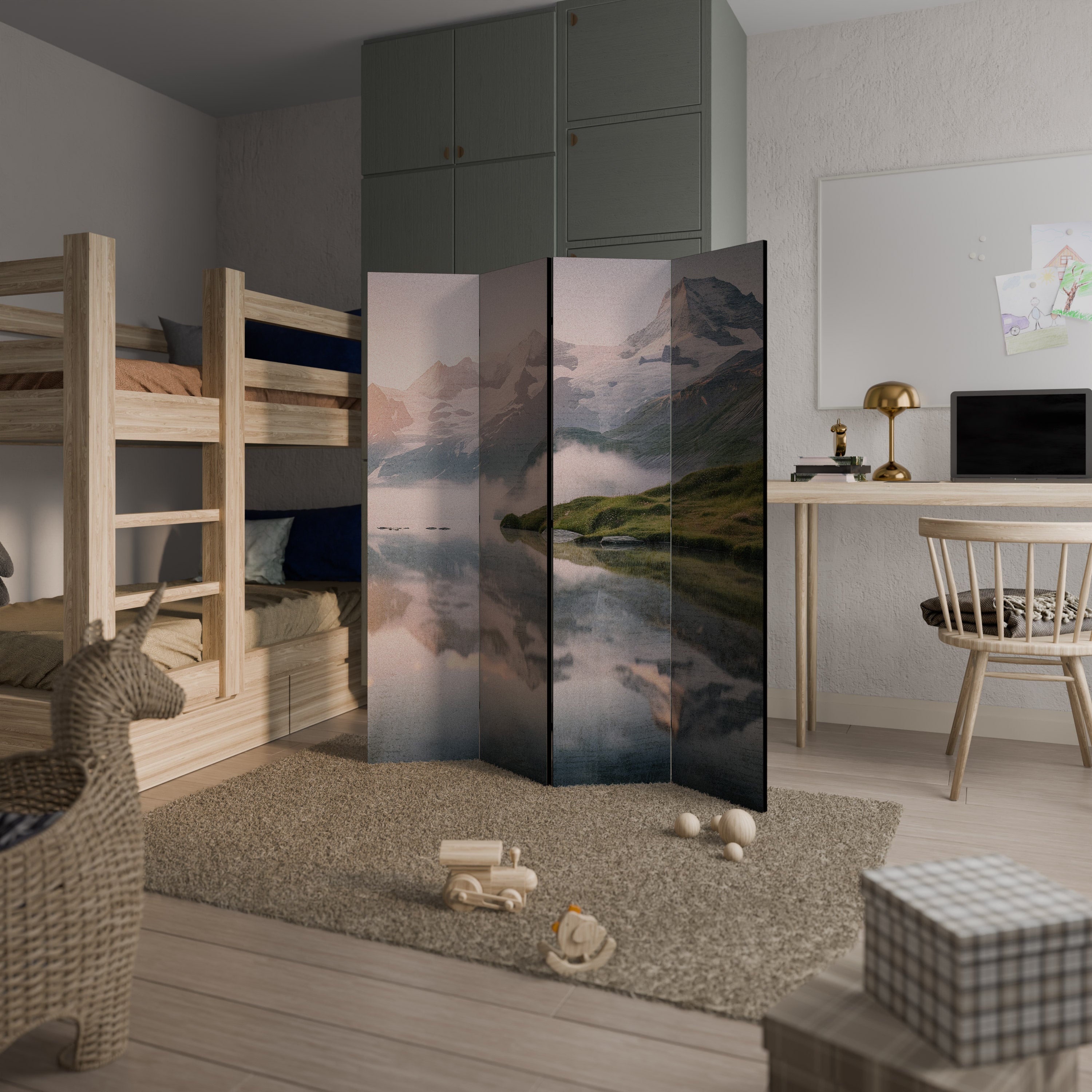 FOGGY HORIZON Decorative 4-Panel Room Divider
