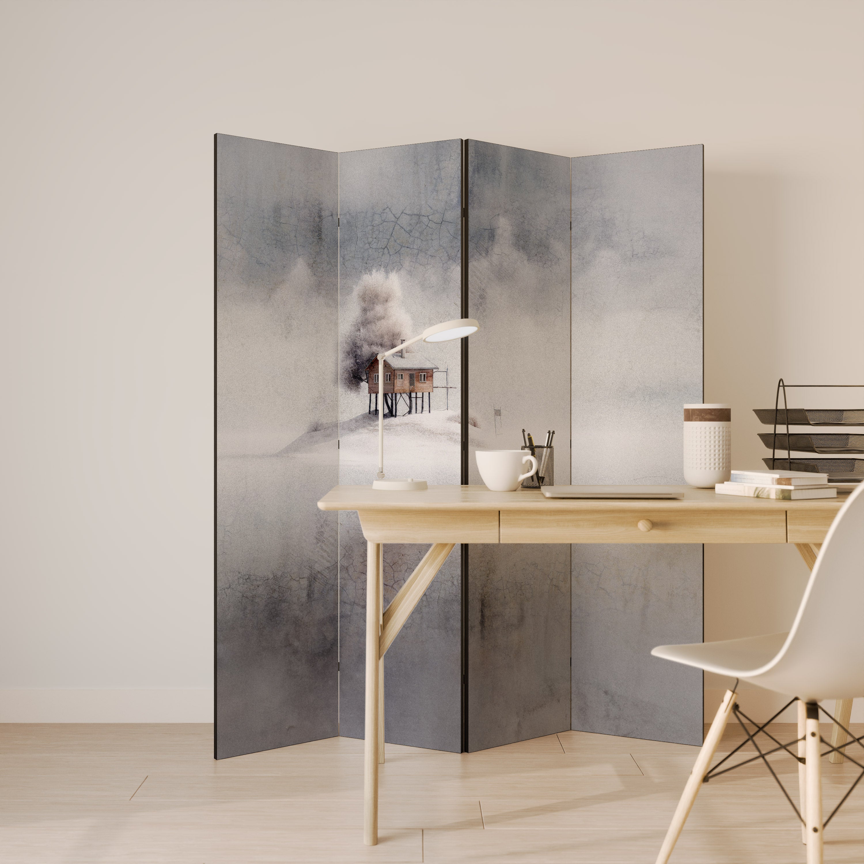 SILENT CABIN Decorative 4-Panel Room Divider