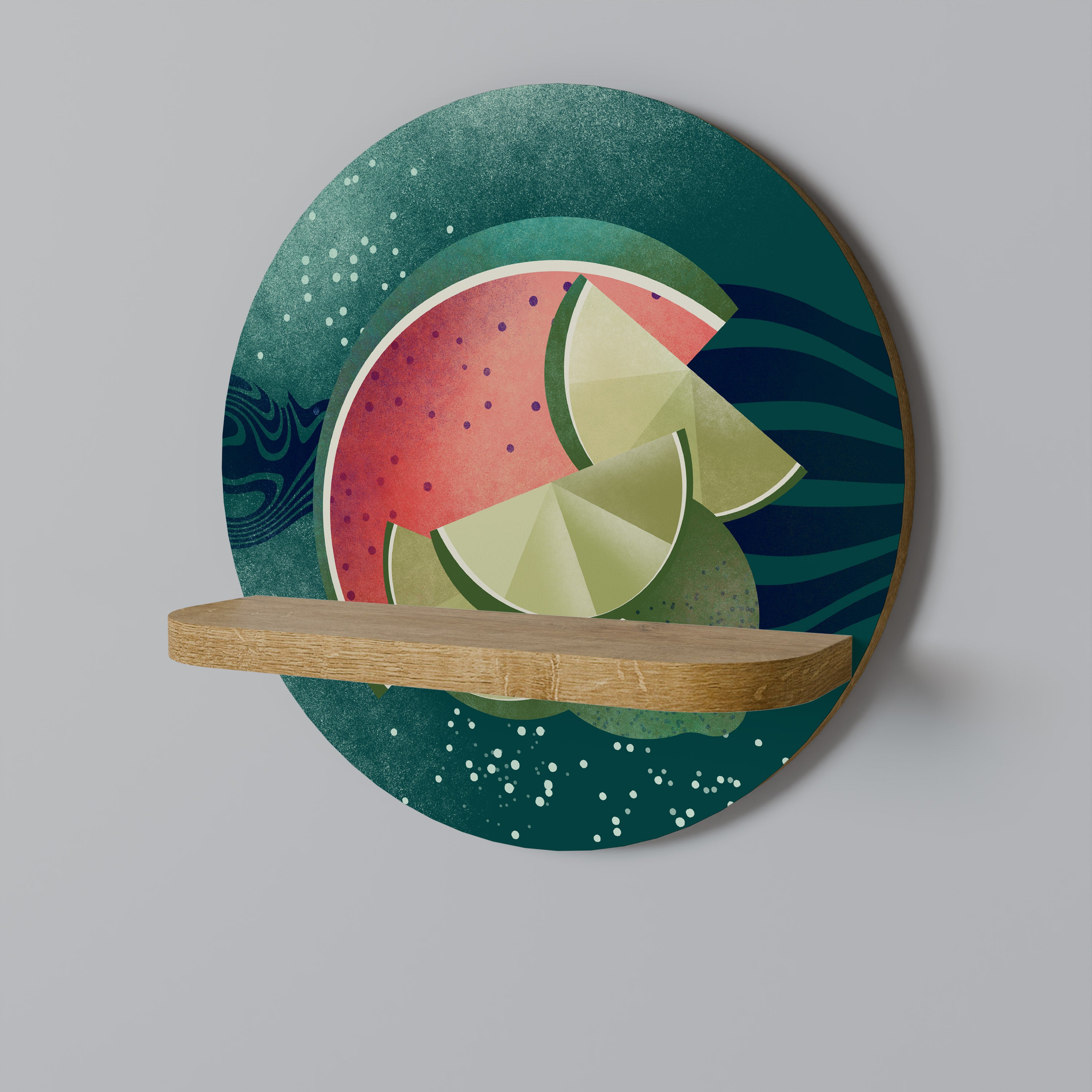 Estantería artística redonda FRUIT POWER con efecto roble