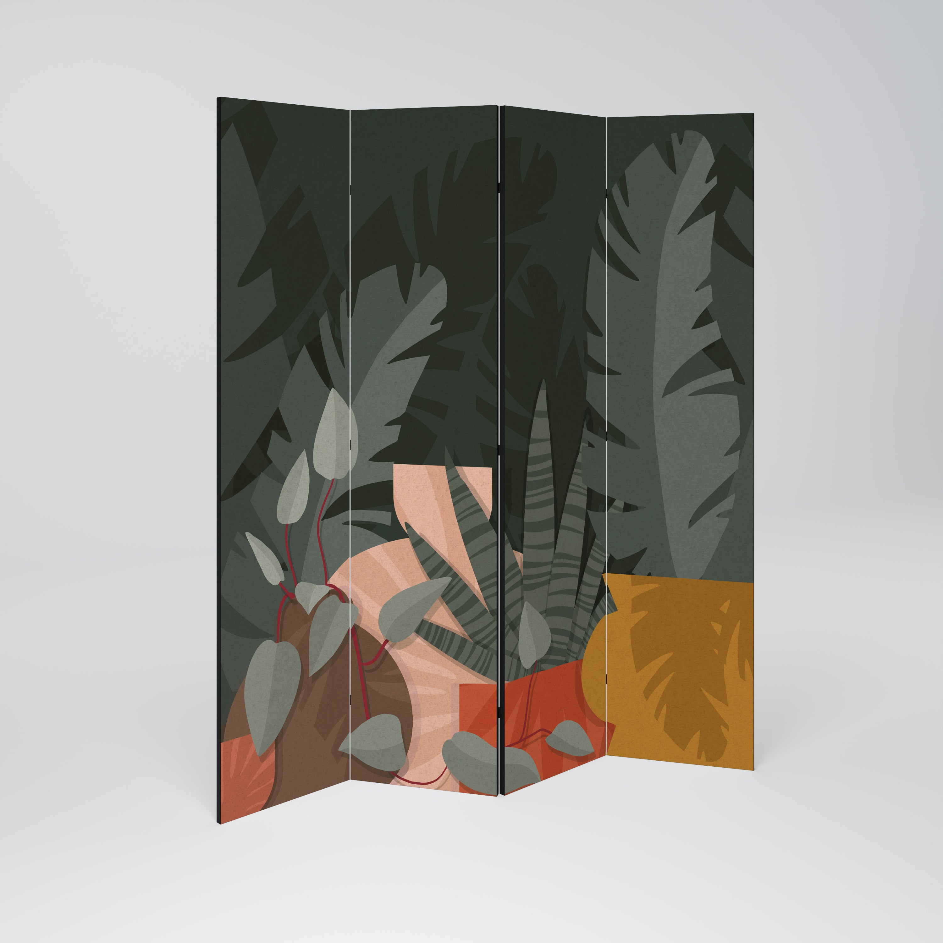 TROPICAL COMPOSITION Decorative 4-Panel Room Divider