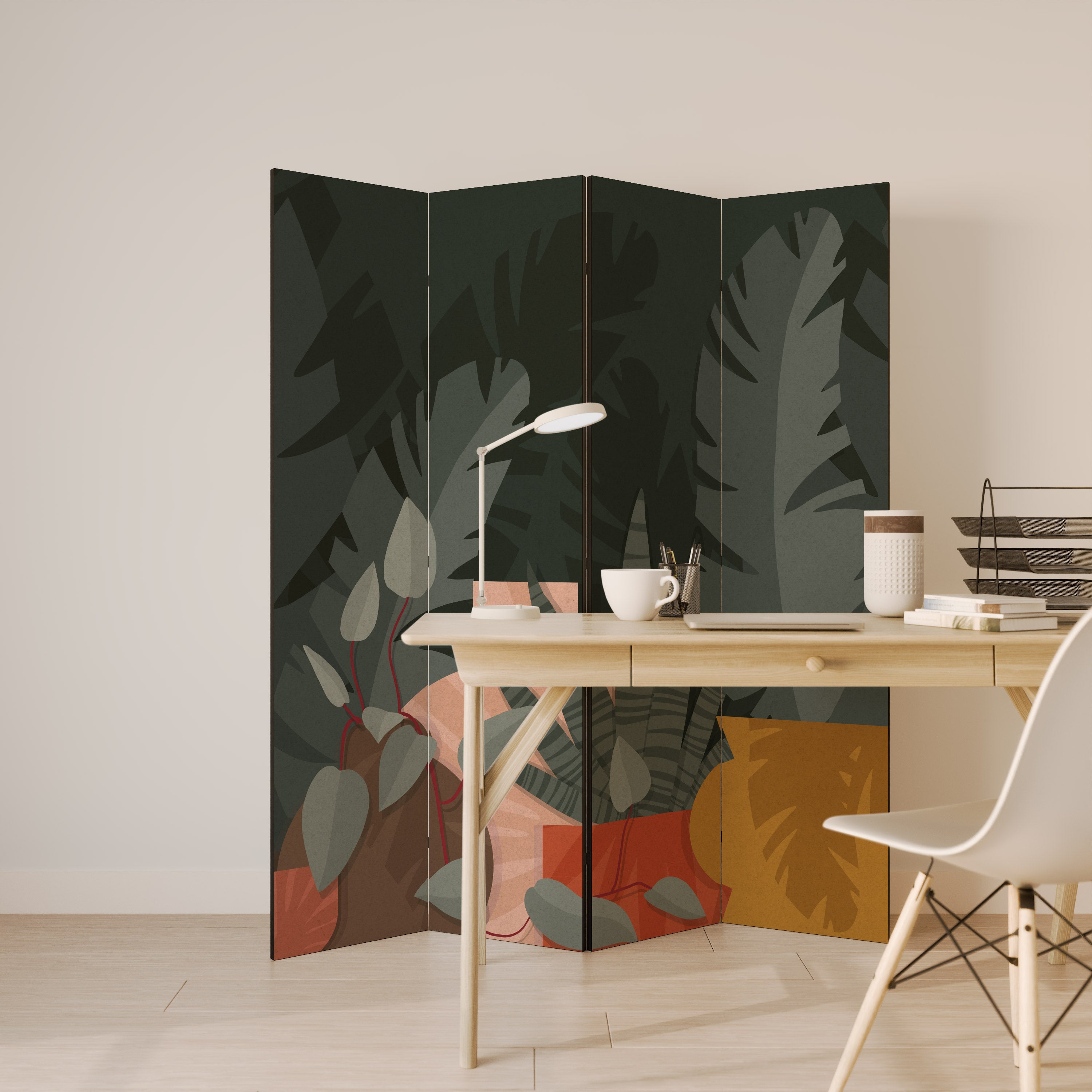 TROPICAL COMPOSITION Decorative 4-Panel Room Divider
