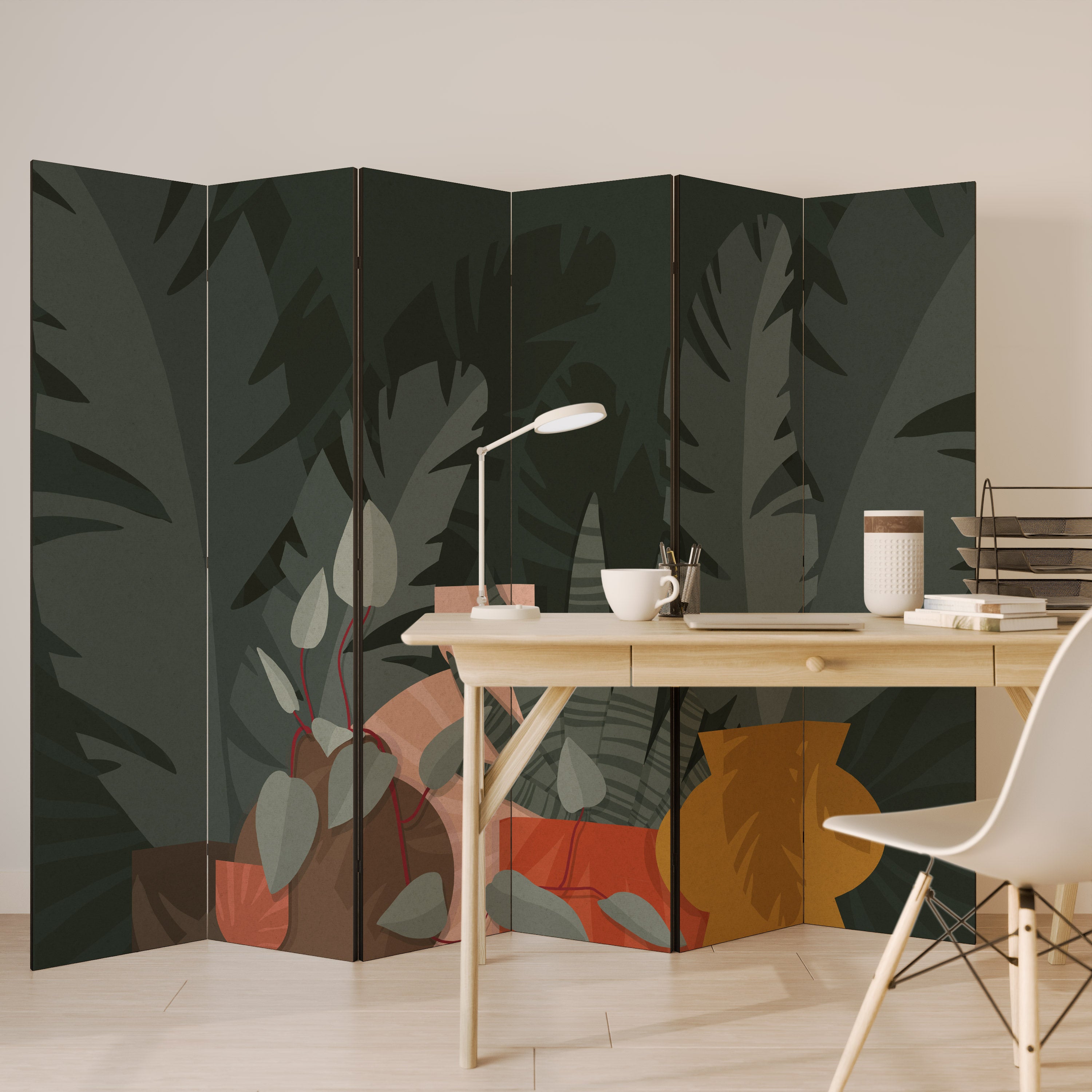 Biombo decorativo de 6 paneles COMPOSICIÓN TROPICAL