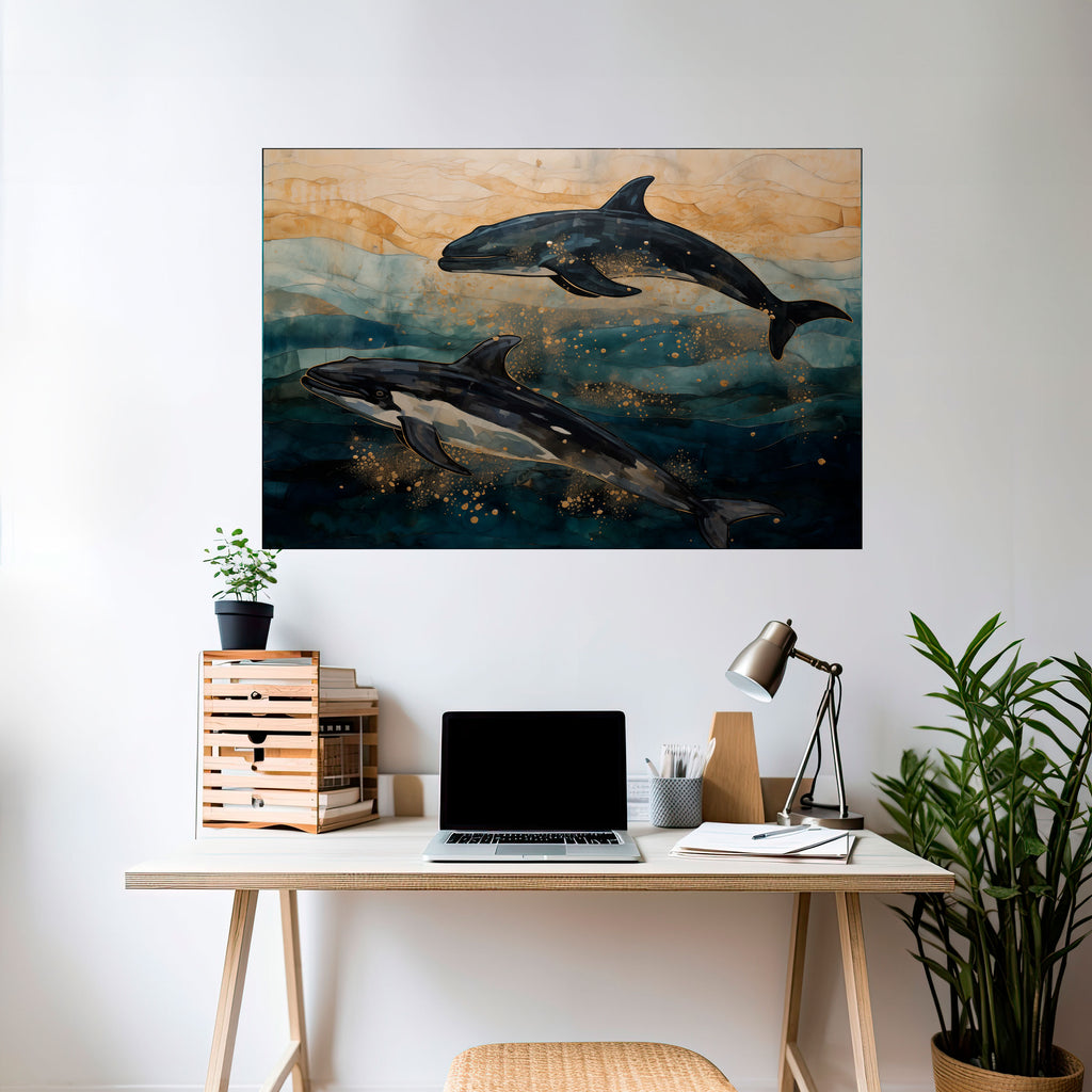 GOLDEN WAVES Peel and Stick Horizontal Poster