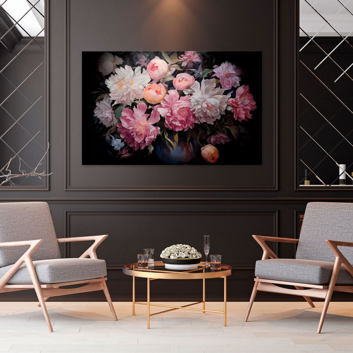 CRASHED PEONIES Cuadro en lienzo horizontal