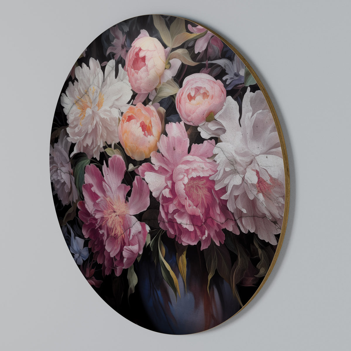 CRASHED PEONIES Arte de pared redondo