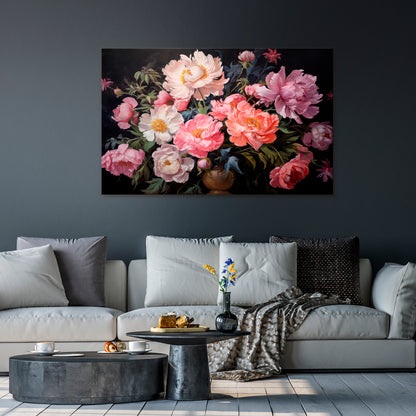 PEONIES BLOSSOM Cuadro en lienzo horizontal