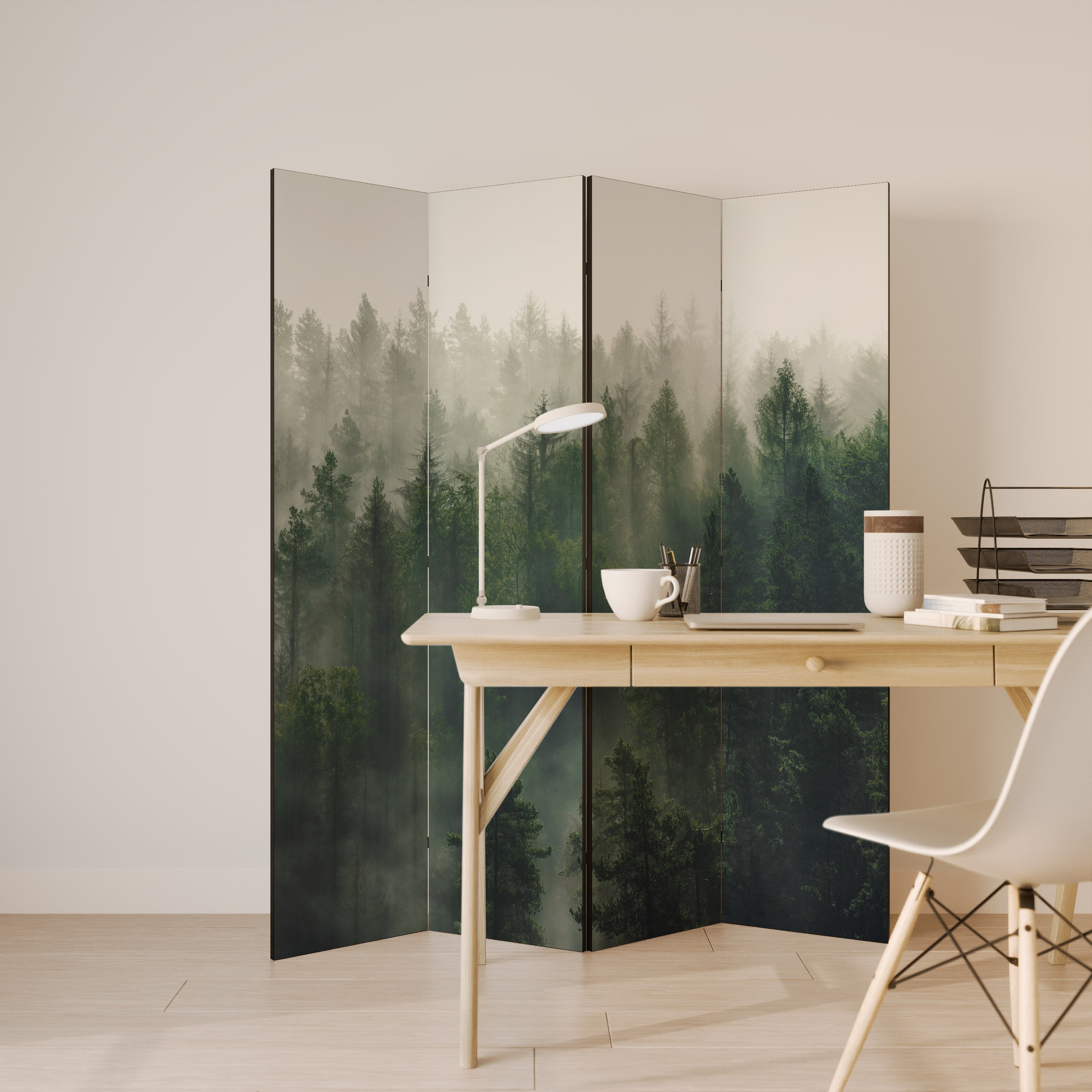 MISTY FOREST Decorative 4-Panel Room Divider
