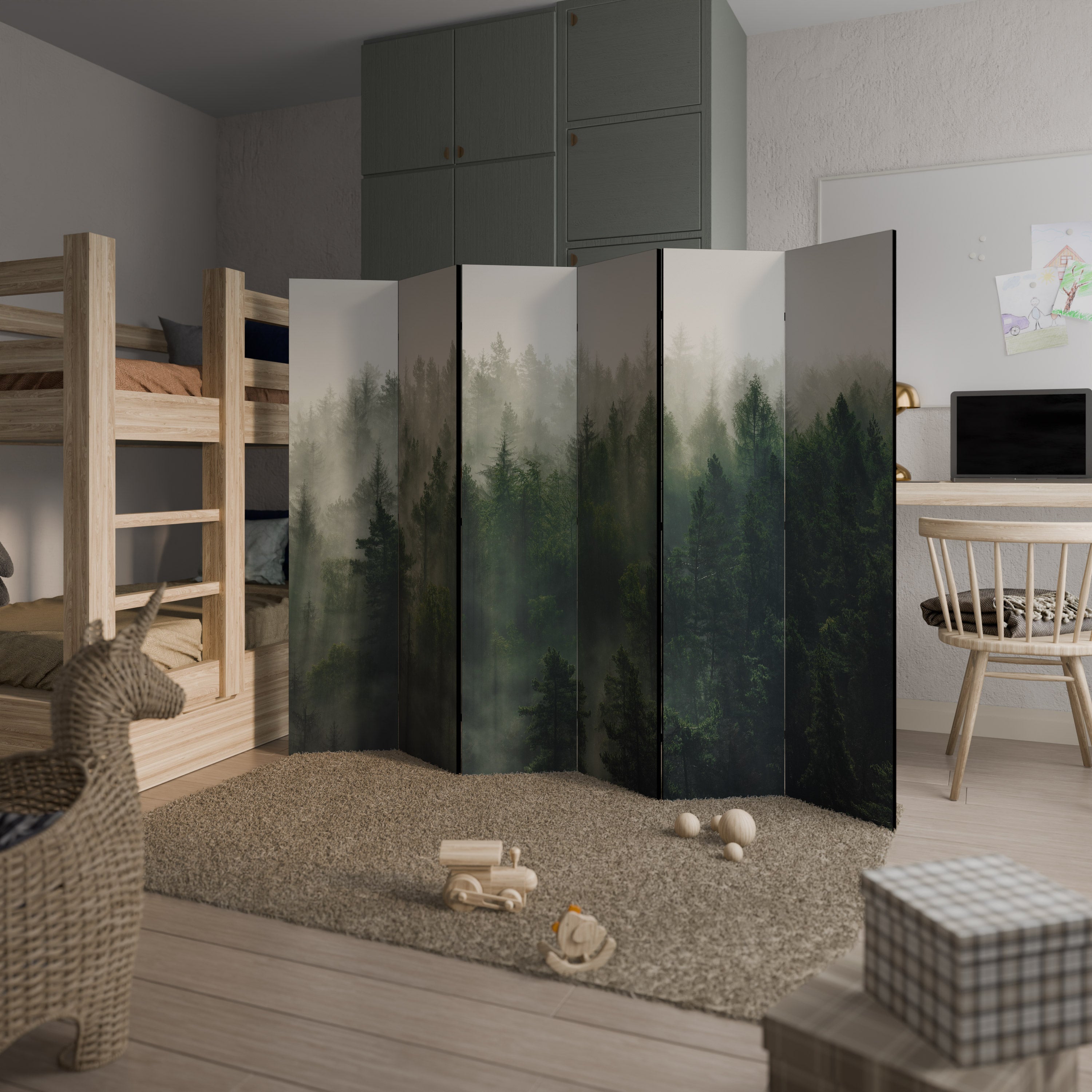 Biombo decorativo de 6 paneles MISTY FOREST