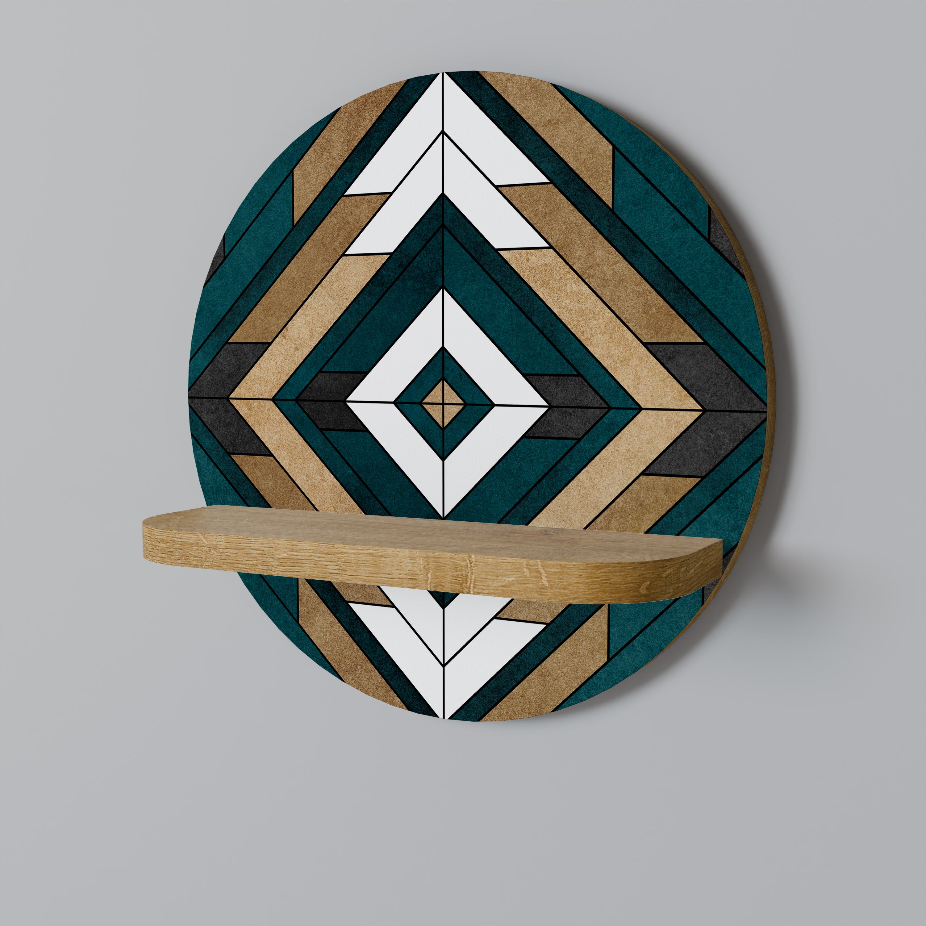 GEOMETRÍA ARTÍSTICA Estantería de arte redonda con efecto roble