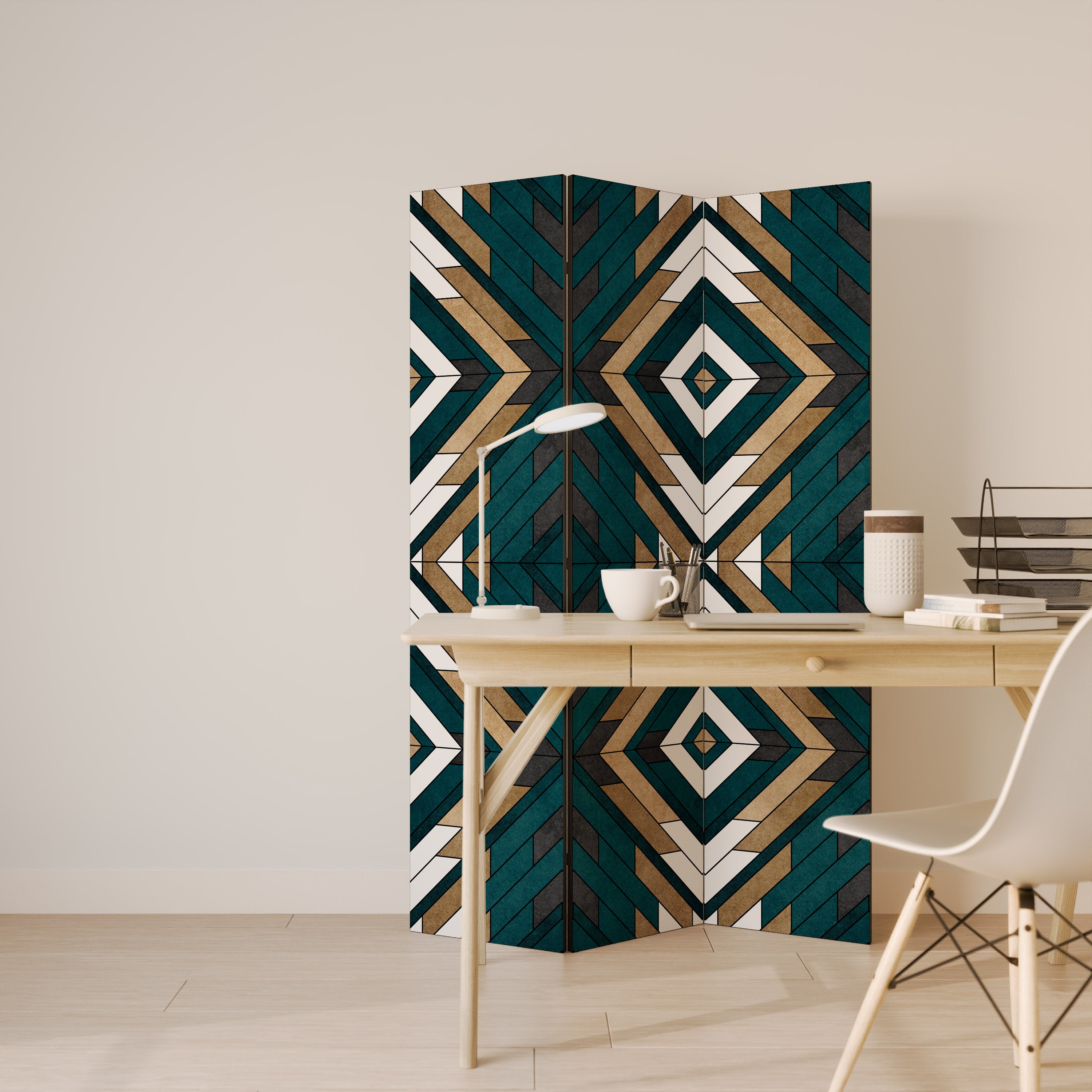 ARTISTIC GEOMETRY Decorative 3-Panel Room Divider