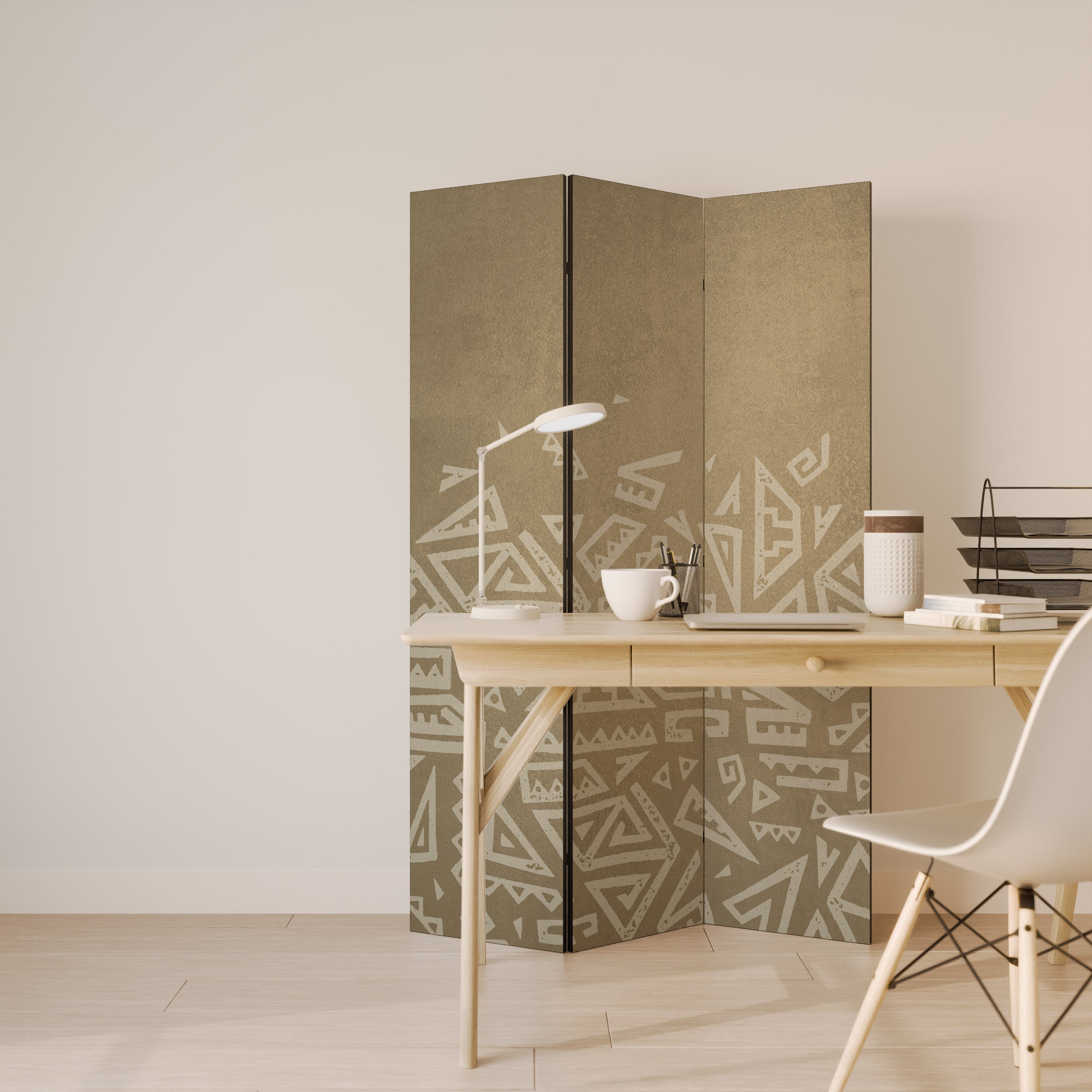 DIVISOR DE AMBIENTES DECORATIVO DE 3 PANELES CON CAPAS CULTURALES