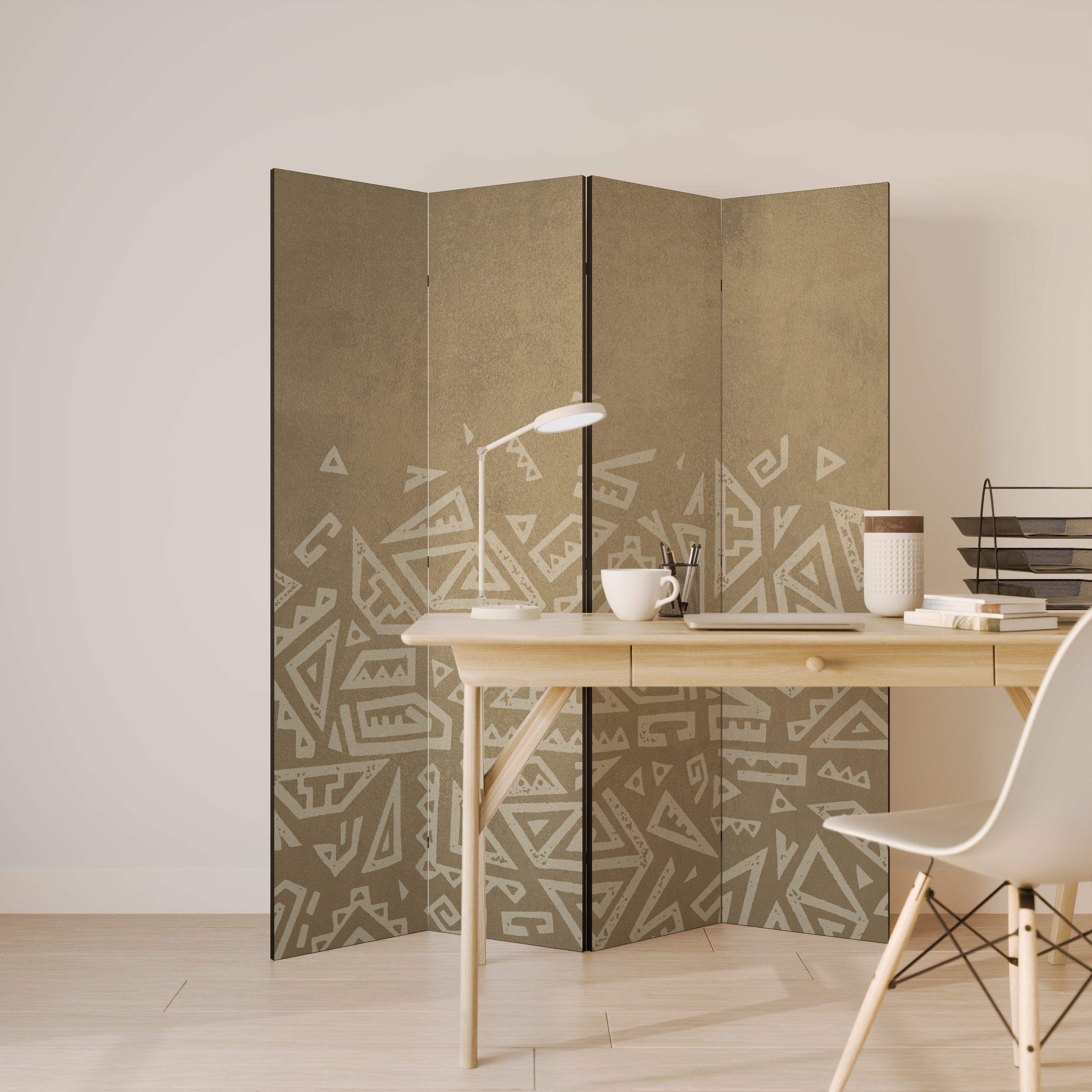 DIVISOR DE AMBIENTES DECORATIVO DE 4 PANELES CON CAPAS CULTURALES