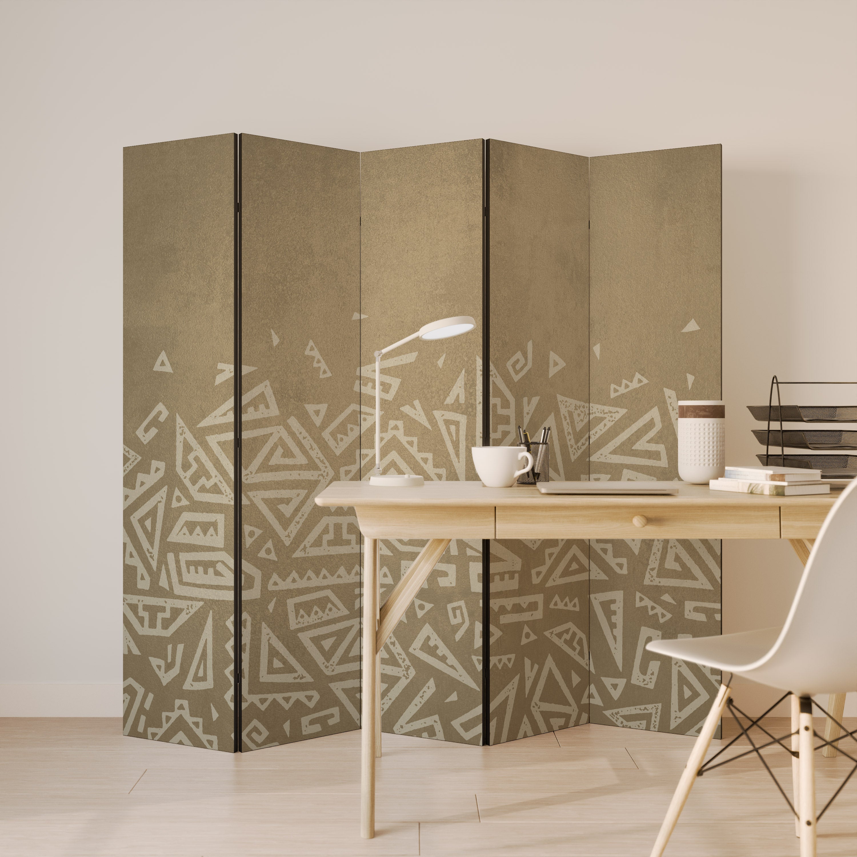 DIVISOR DE AMBIENTES DECORATIVO DE 5 PANELES CON CAPAS CULTURALES